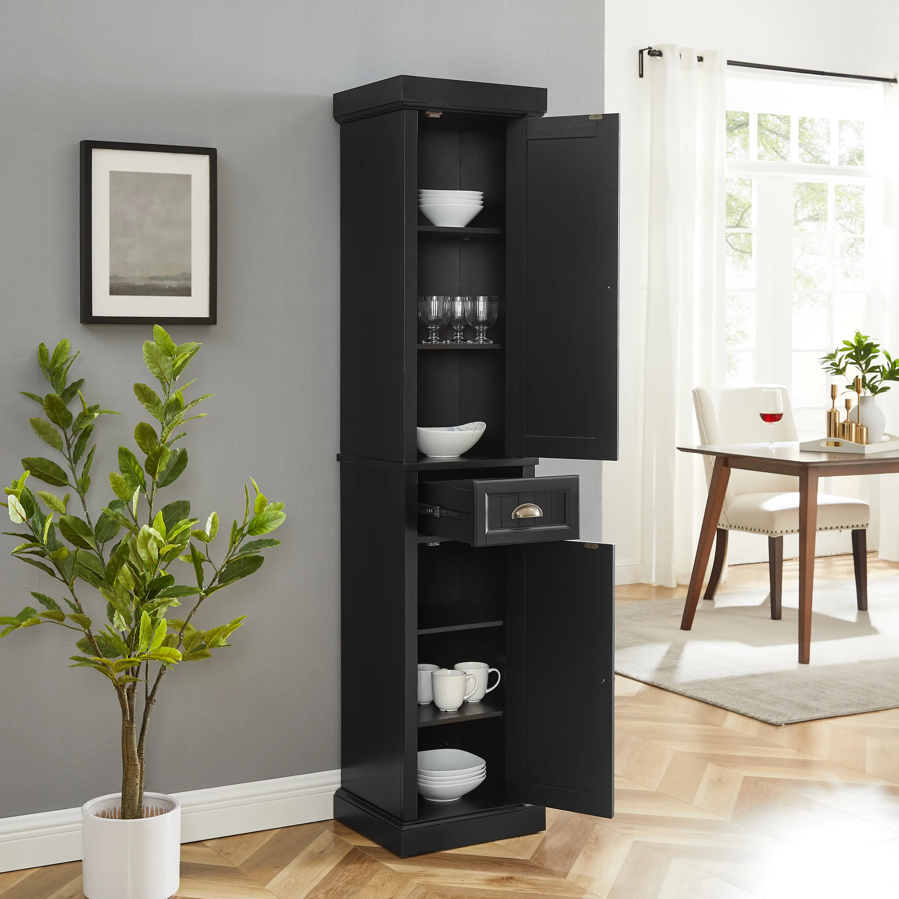 CF7019-BK Seaside Distressed Black Tall Linen Cabinet-4