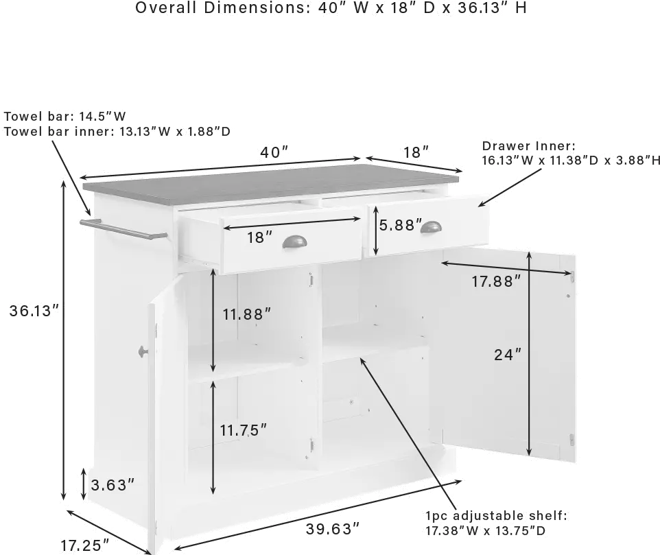 CF3038BR-WH Shoreline White Kitchen Island-7