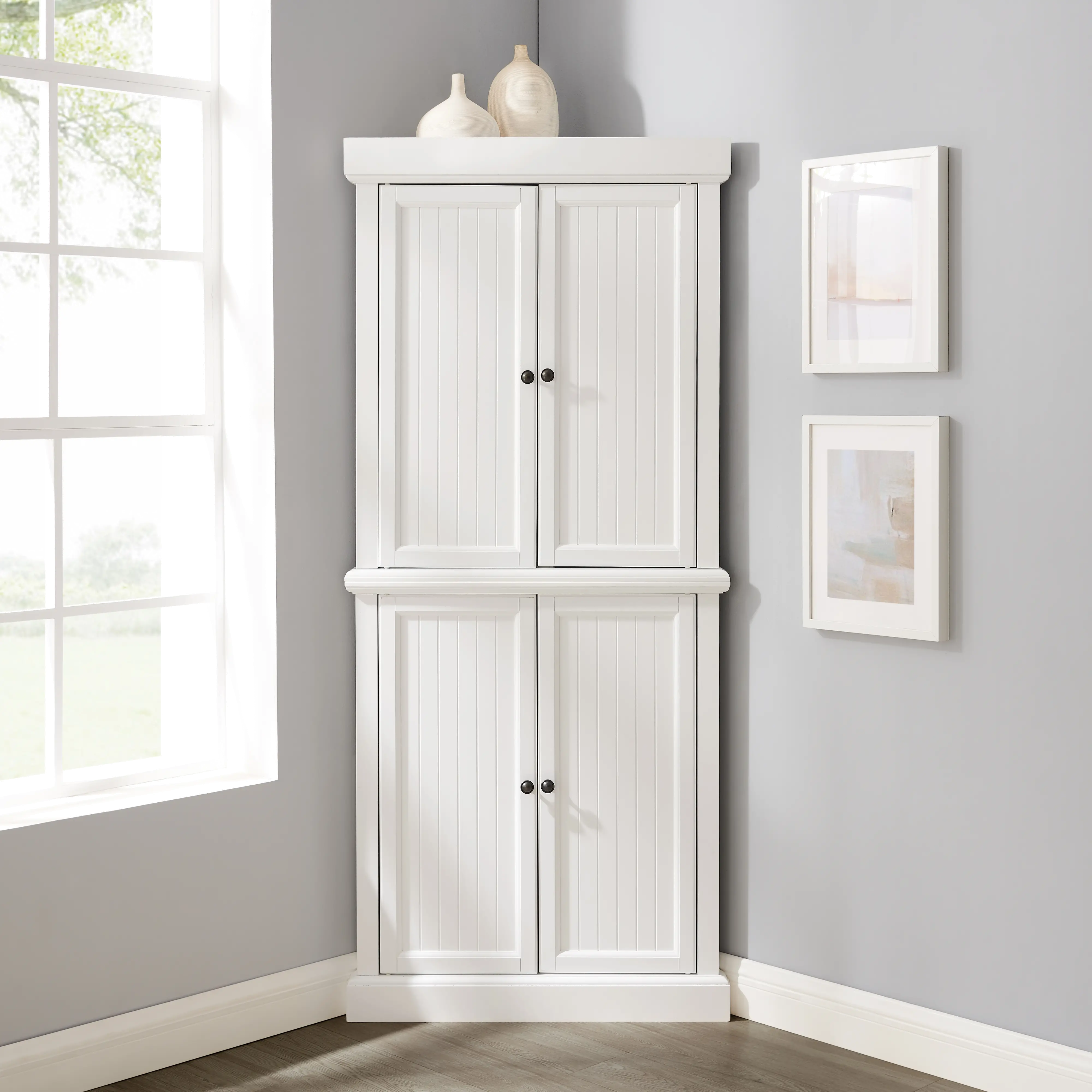 KF33022WH Shoreline White Corner Pantry Cabinet-2
