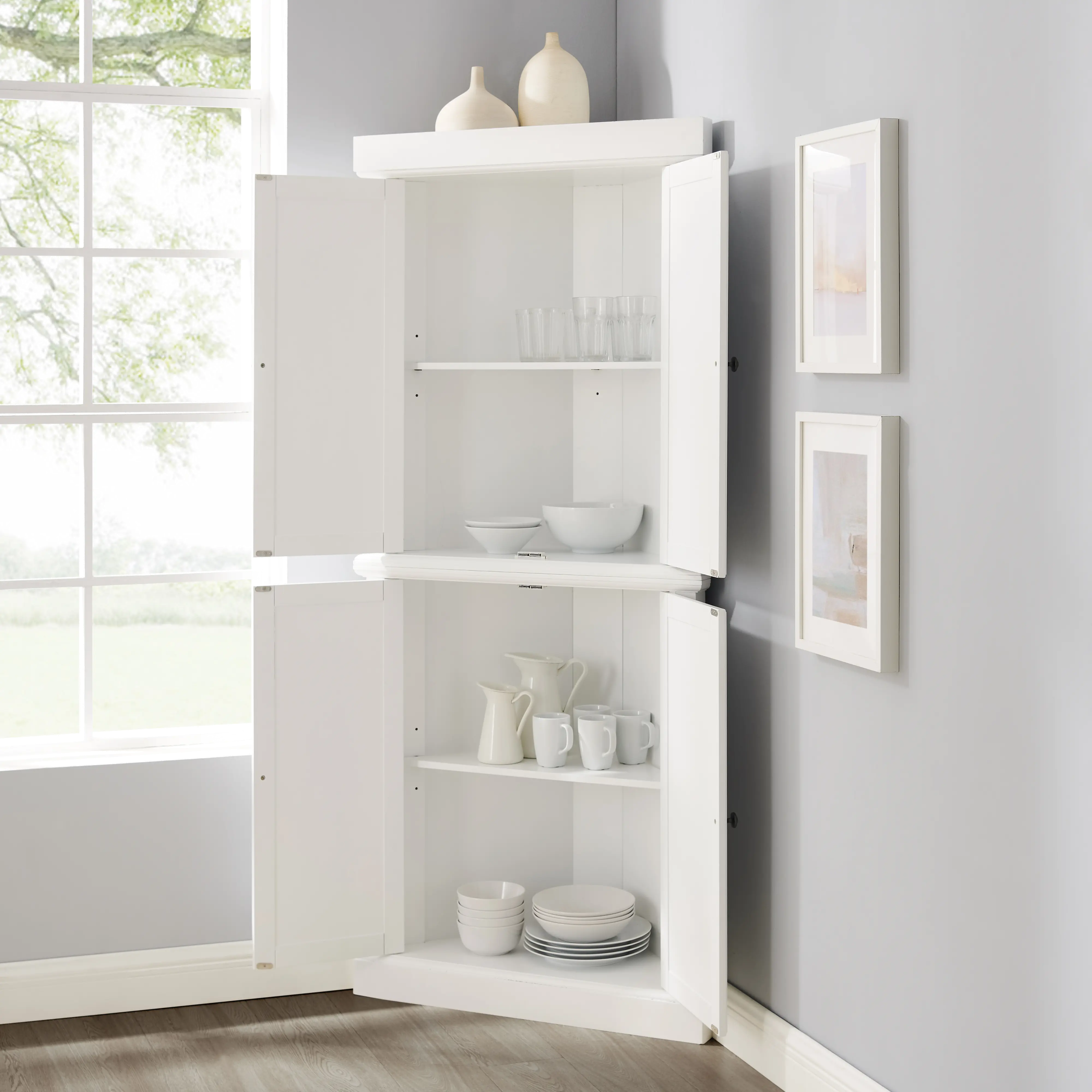 KF33022WH Shoreline White Corner Pantry Cabinet-3