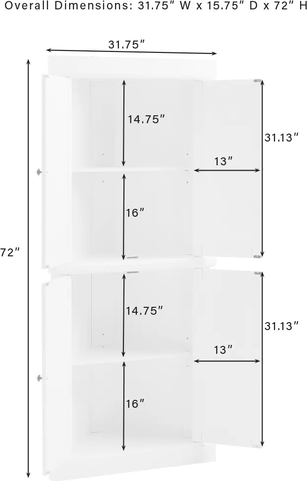 KF33022WH Shoreline White Corner Pantry Cabinet-6