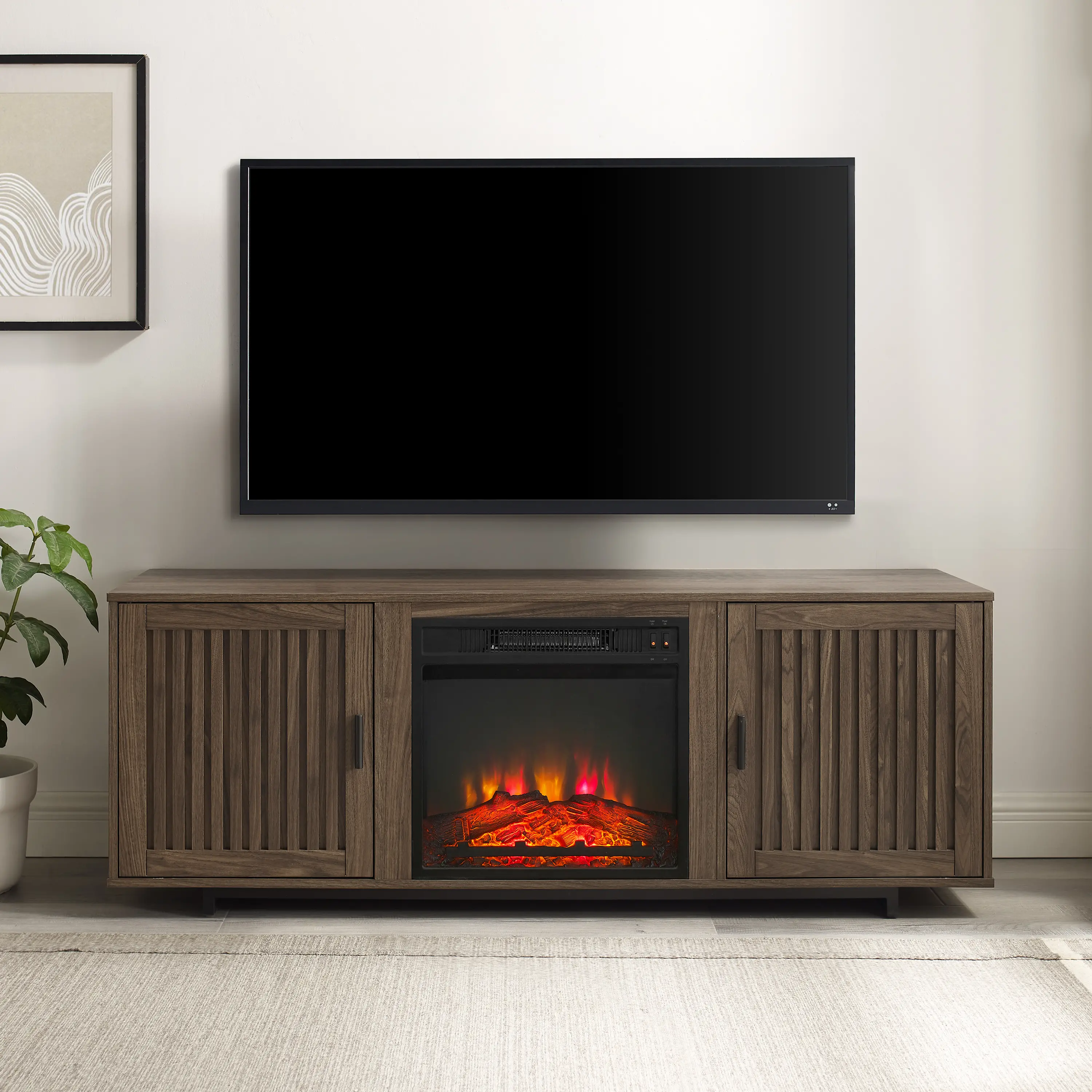 KF100858WA Silas 58  Walnut TV Stand with Fireplace-2