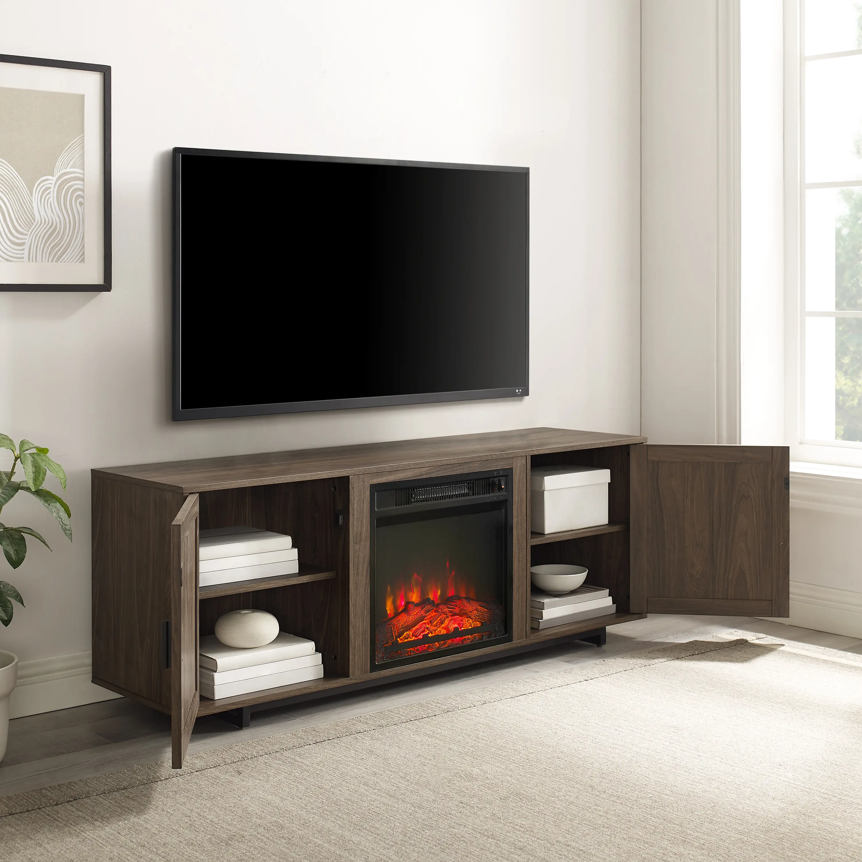 KF100858WA Silas 58  Walnut TV Stand with Fireplace-4