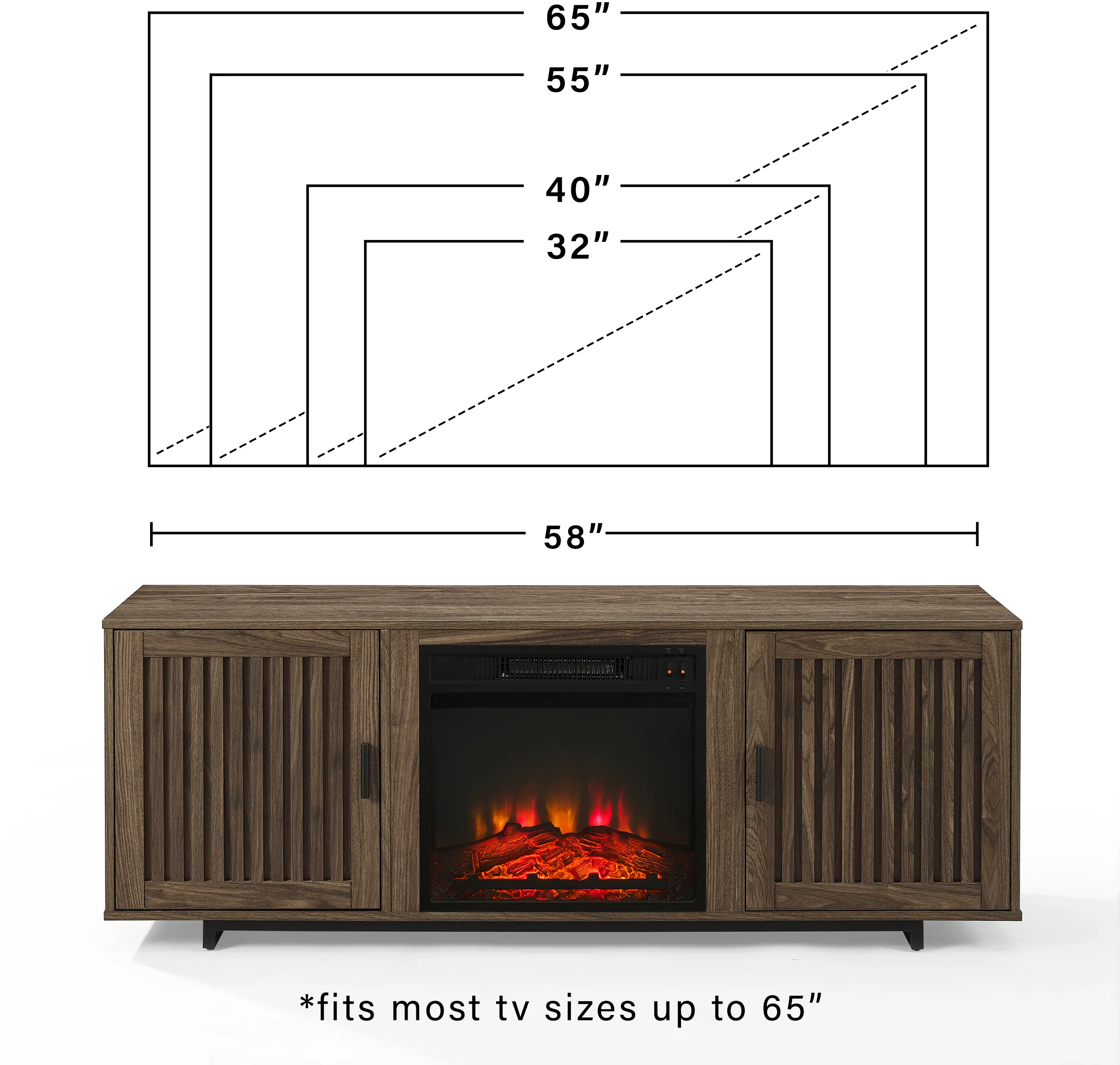 KF100858WA Silas 58  Walnut TV Stand with Fireplace-9