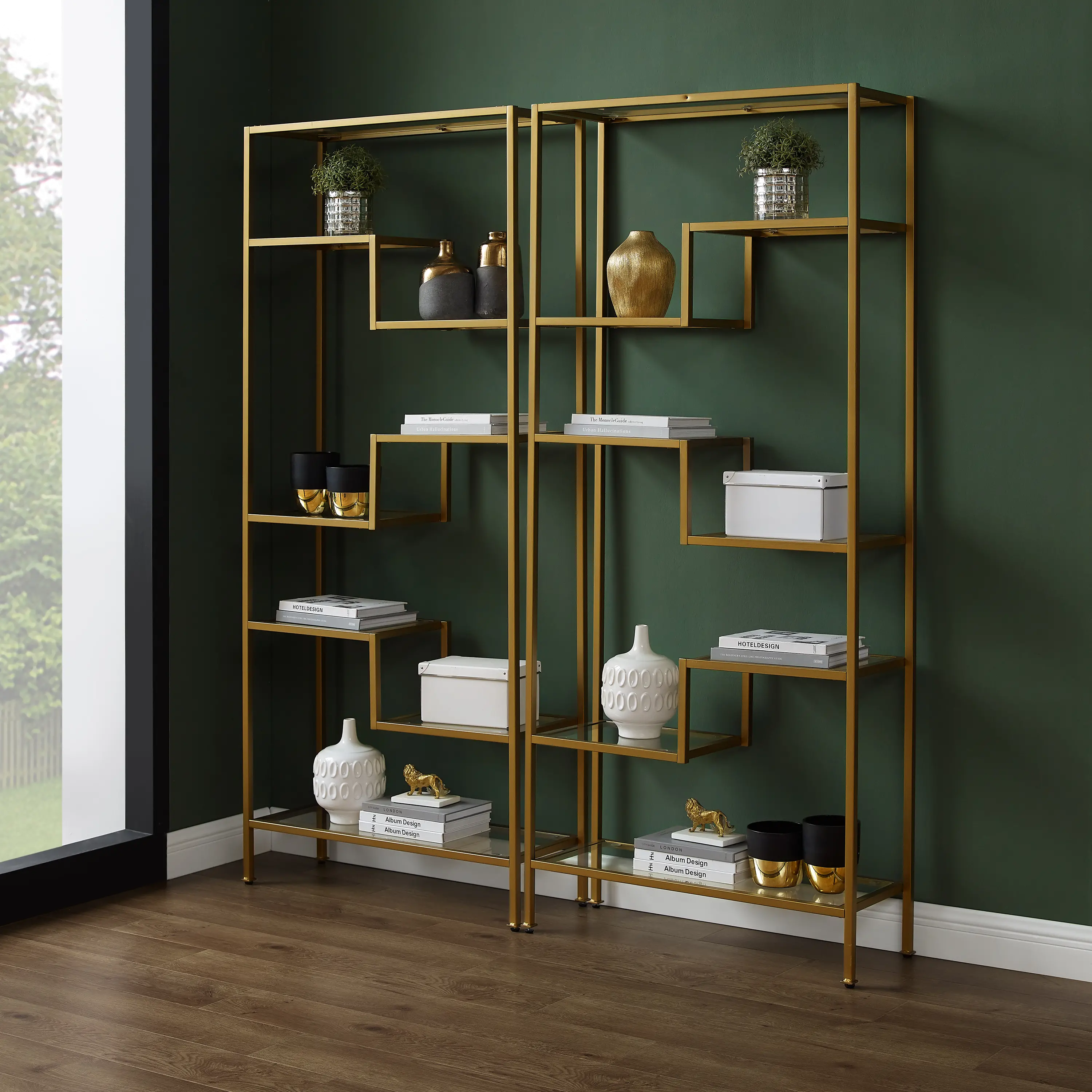 KF13051GL Sloane 2-Piece Gold Metal Bookshelf Set-2