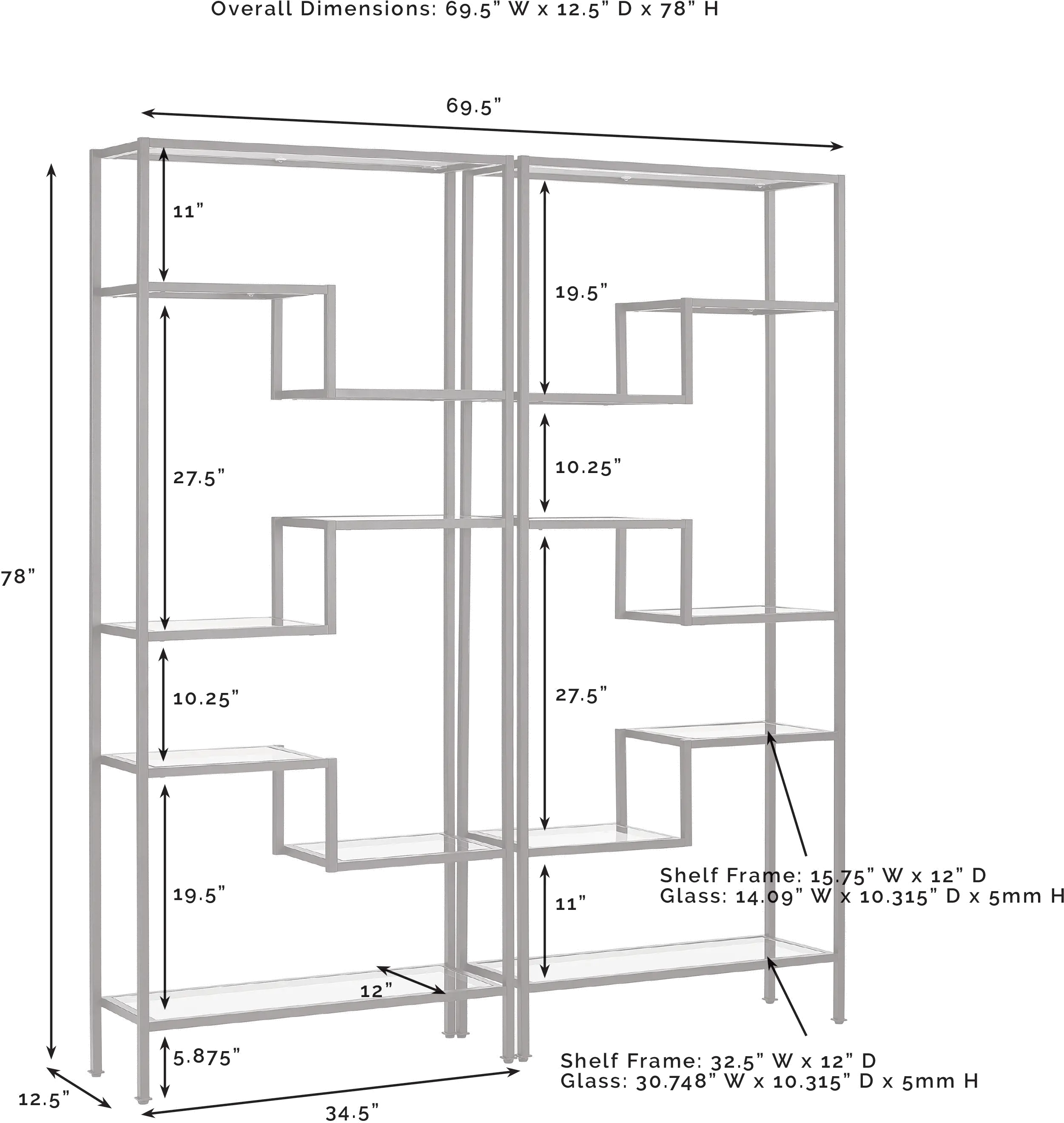 KF13051GL Sloane 2-Piece Gold Metal Bookshelf Set-1