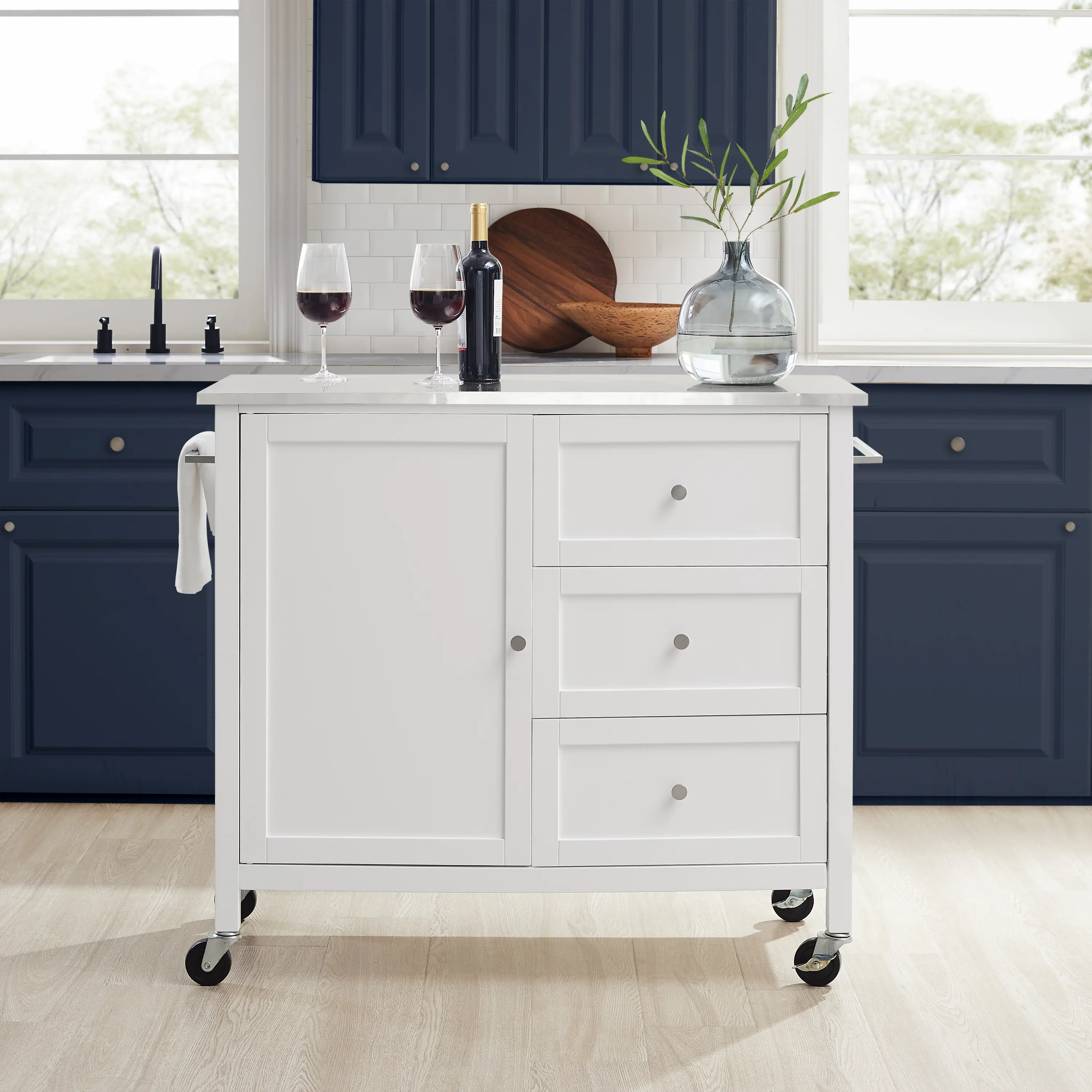 KF30090SS-WH Soren White Kitchen Island with Stainless Steel Top-2