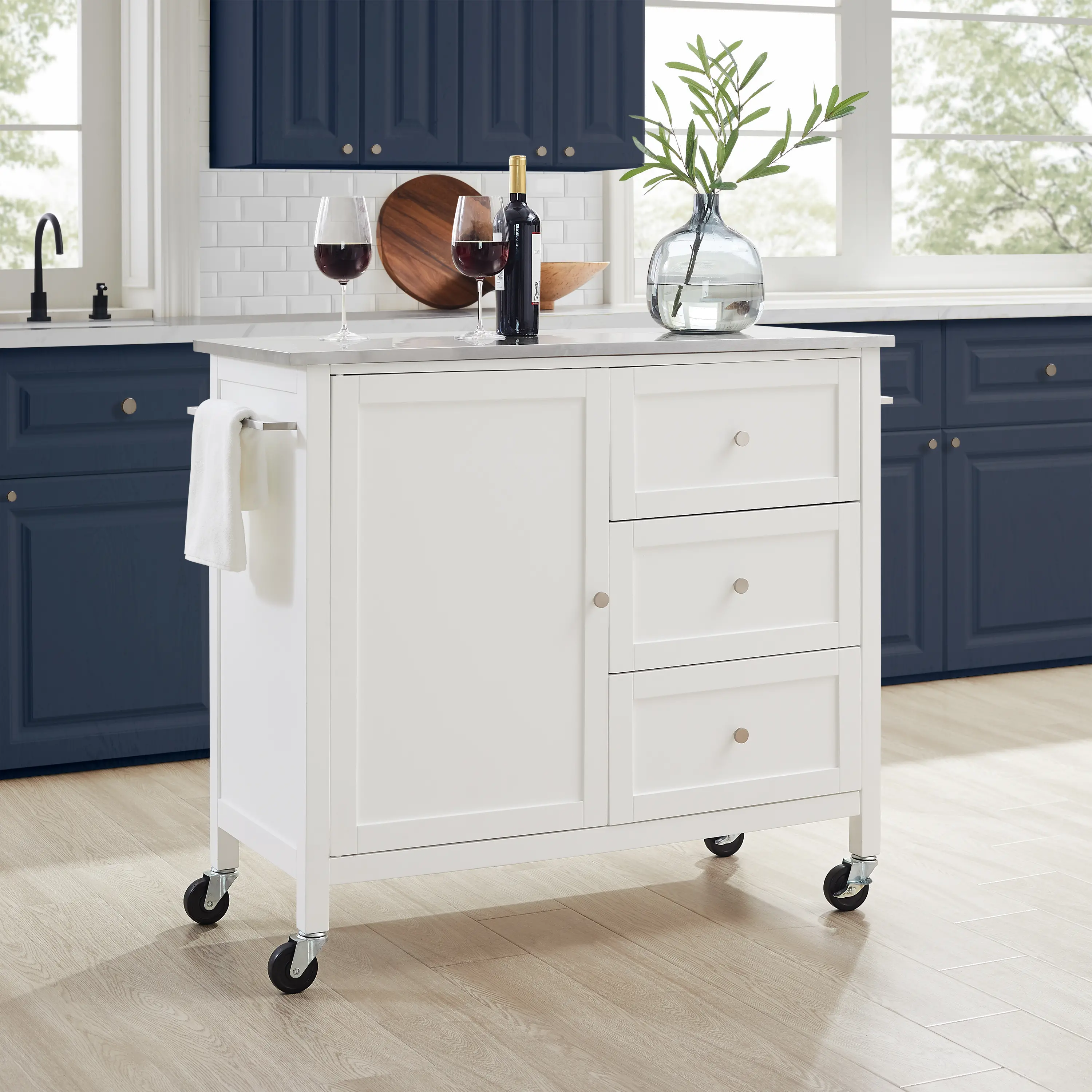 KF30090SS-WH Soren White Kitchen Island with Stainless Steel Top-3