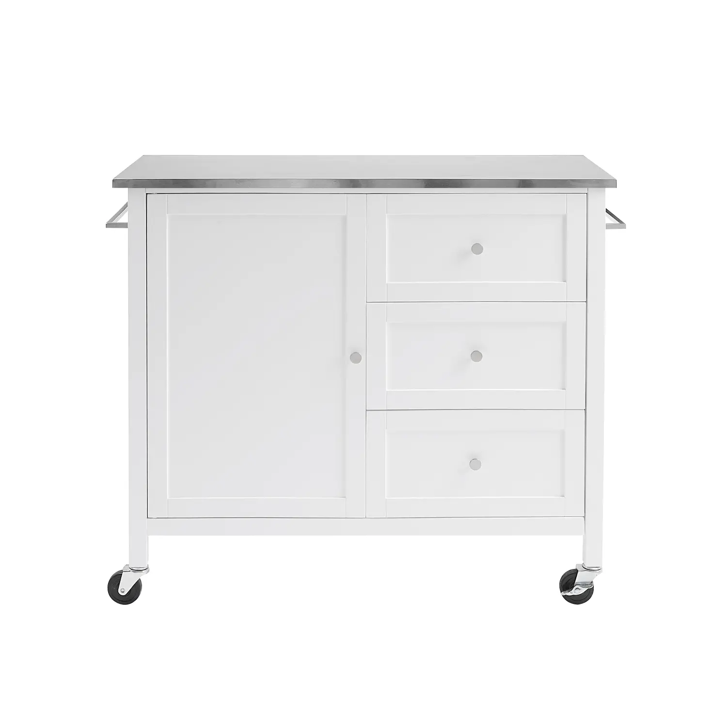 KF30090SS-WH Soren White Kitchen Island with Stainless Steel Top-1