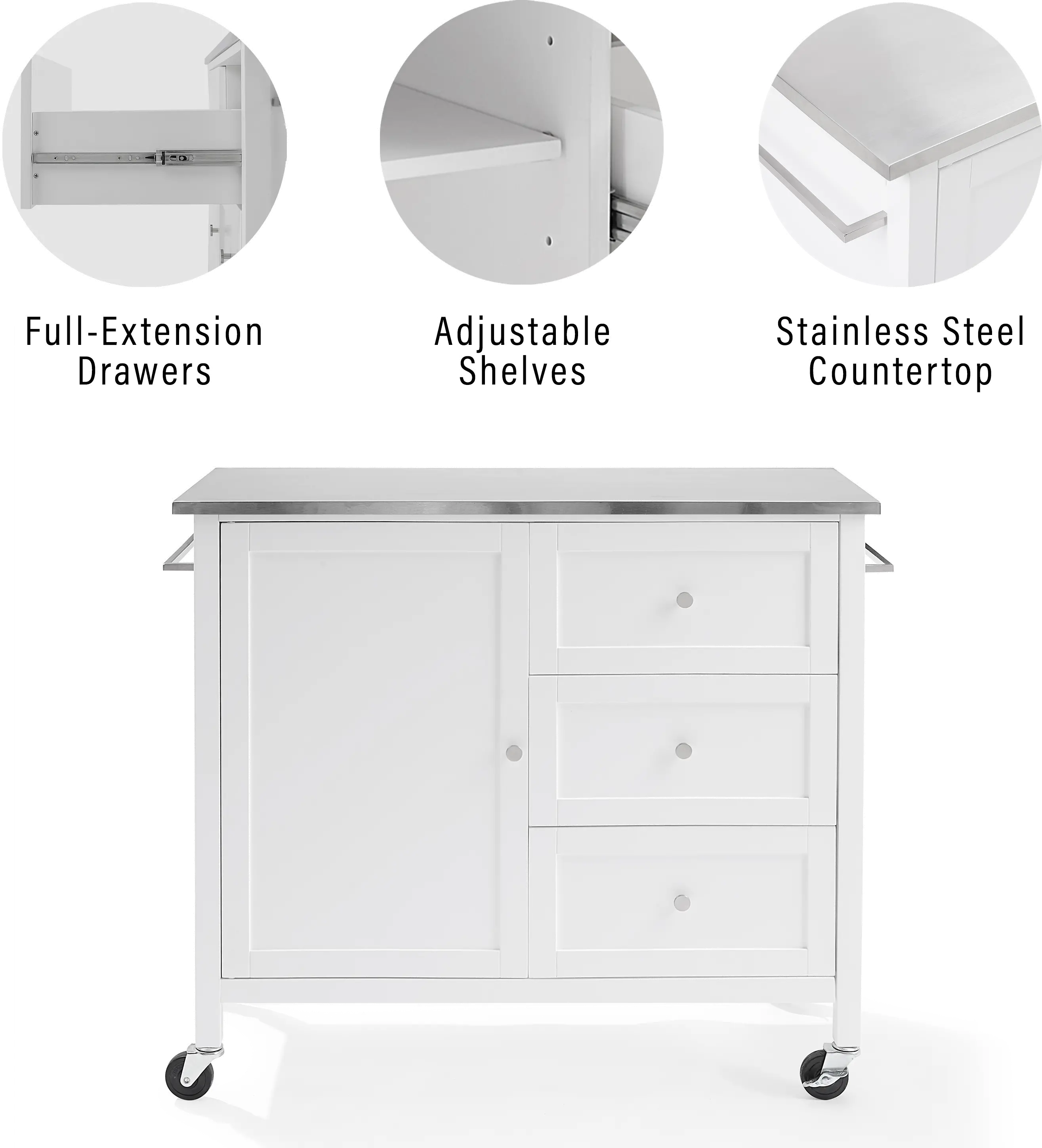 KF30090SS-WH Soren White Kitchen Island with Stainless Steel Top-6