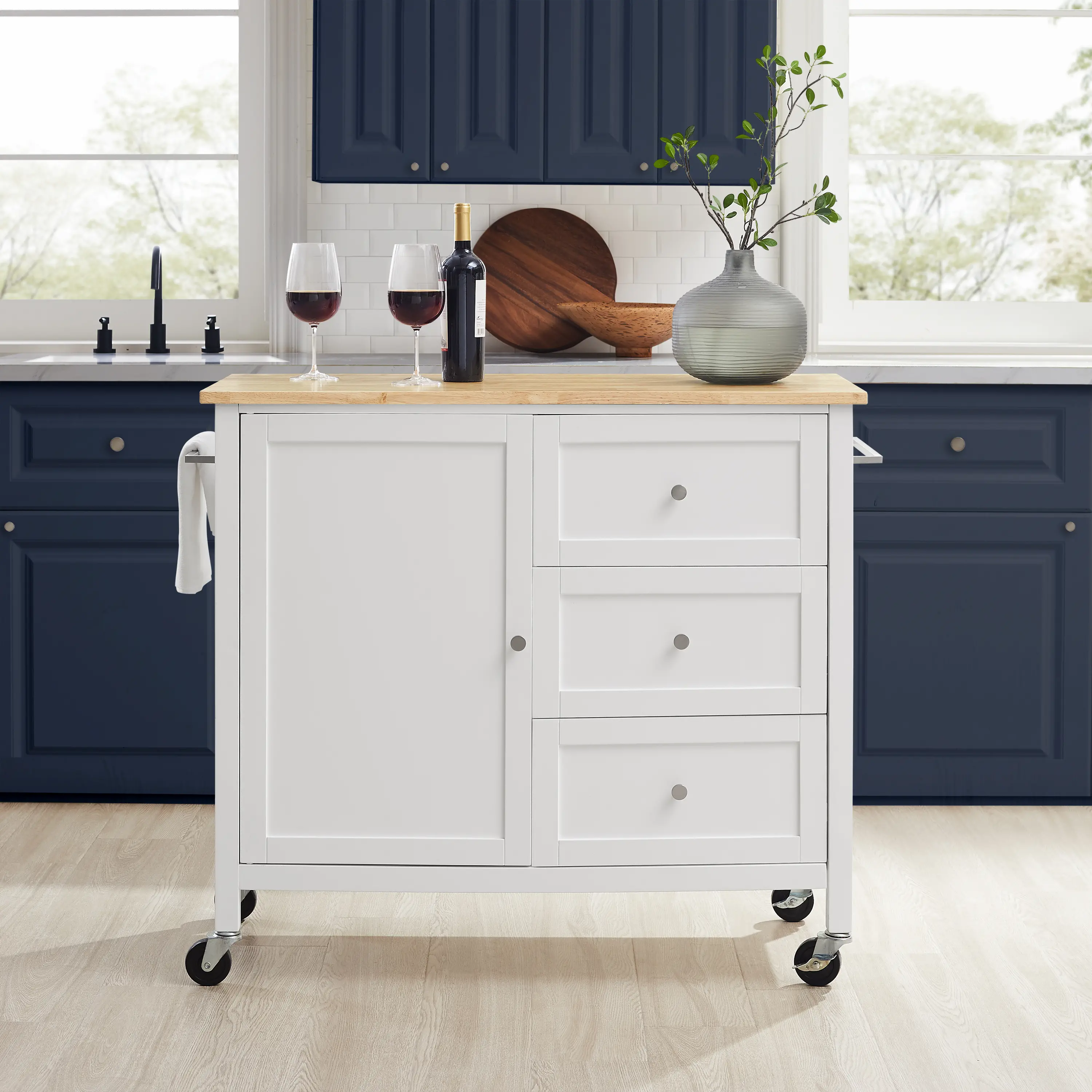 KF30090NA-WH Soren White Kitchen Island with Wood Top-2