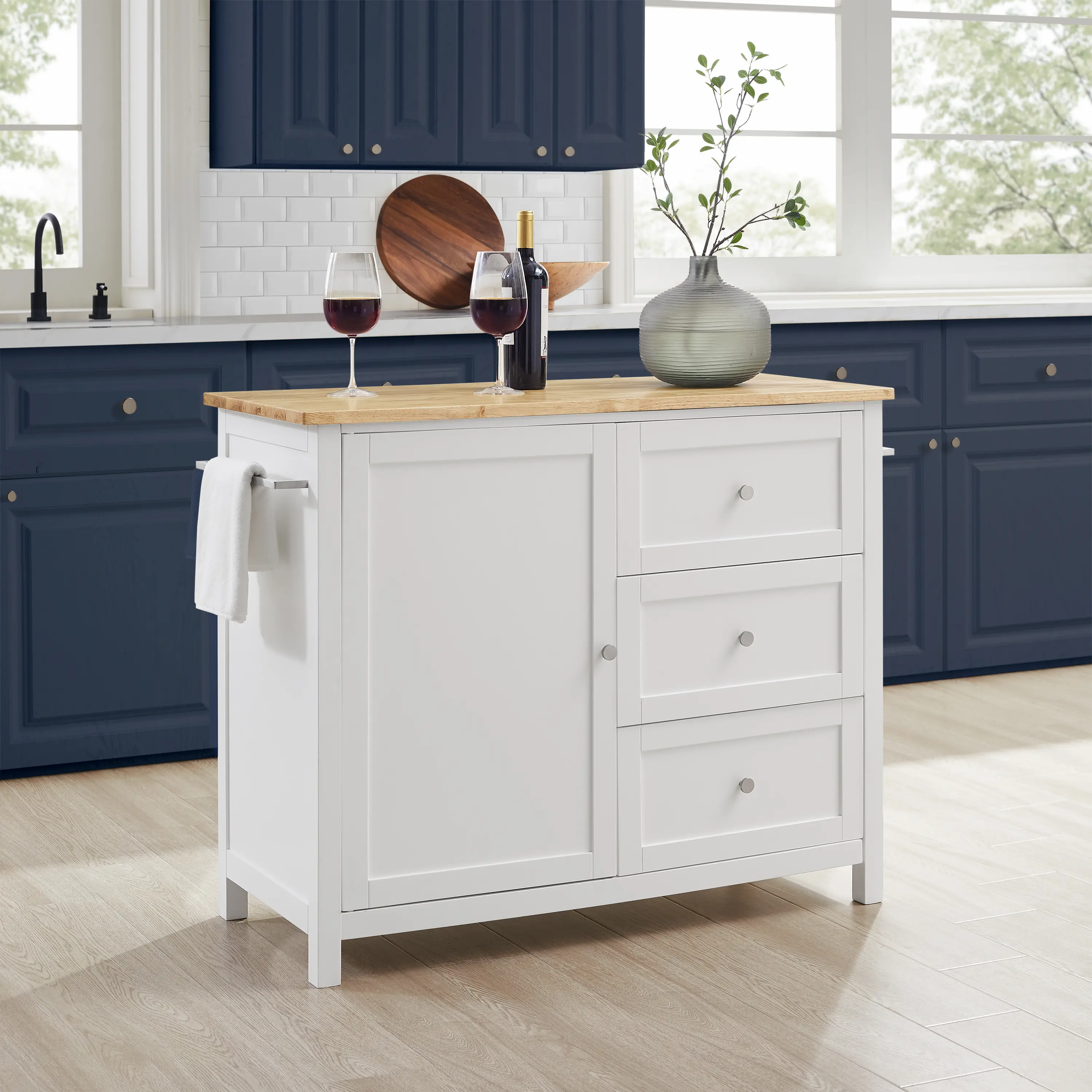 KF30090NA-WH Soren White Kitchen Island with Wood Top-3