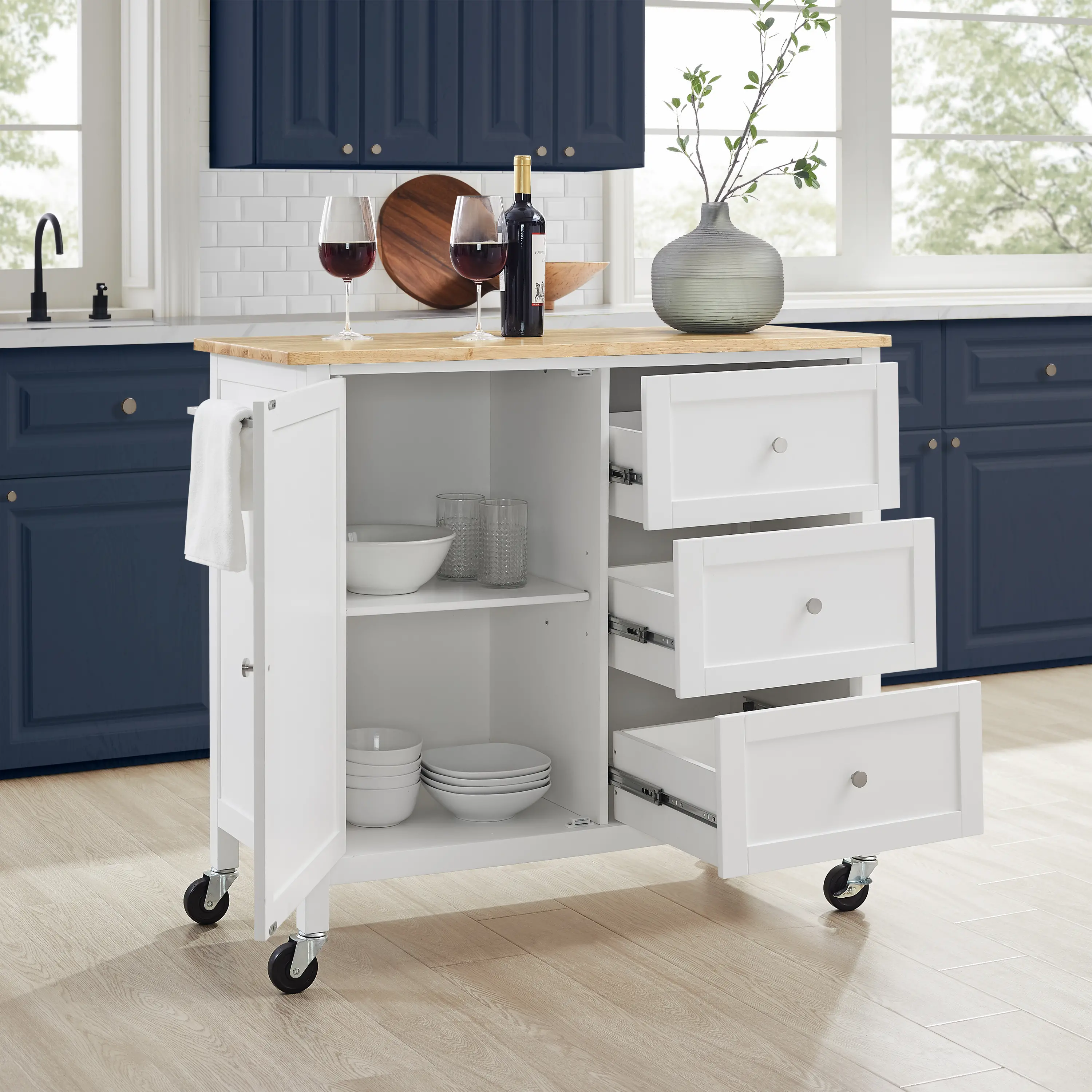 KF30090NA-WH Soren White Kitchen Island with Wood Top-4