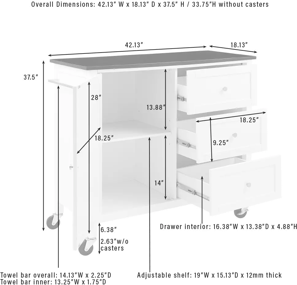 KF30090NA-WH Soren White Kitchen Island with Wood Top-8