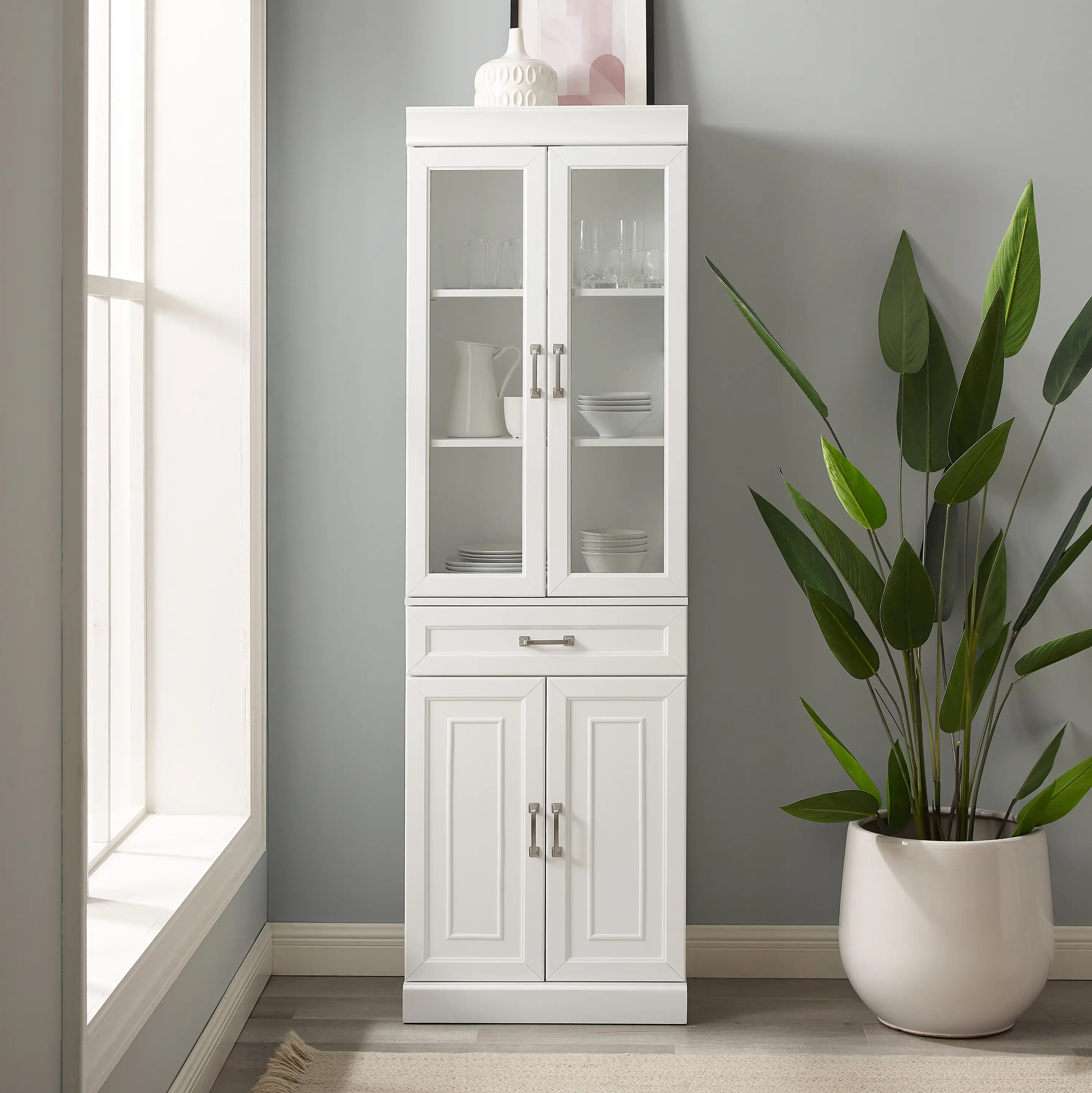 KF33032WH Stanton White Glass Door Pantry-1