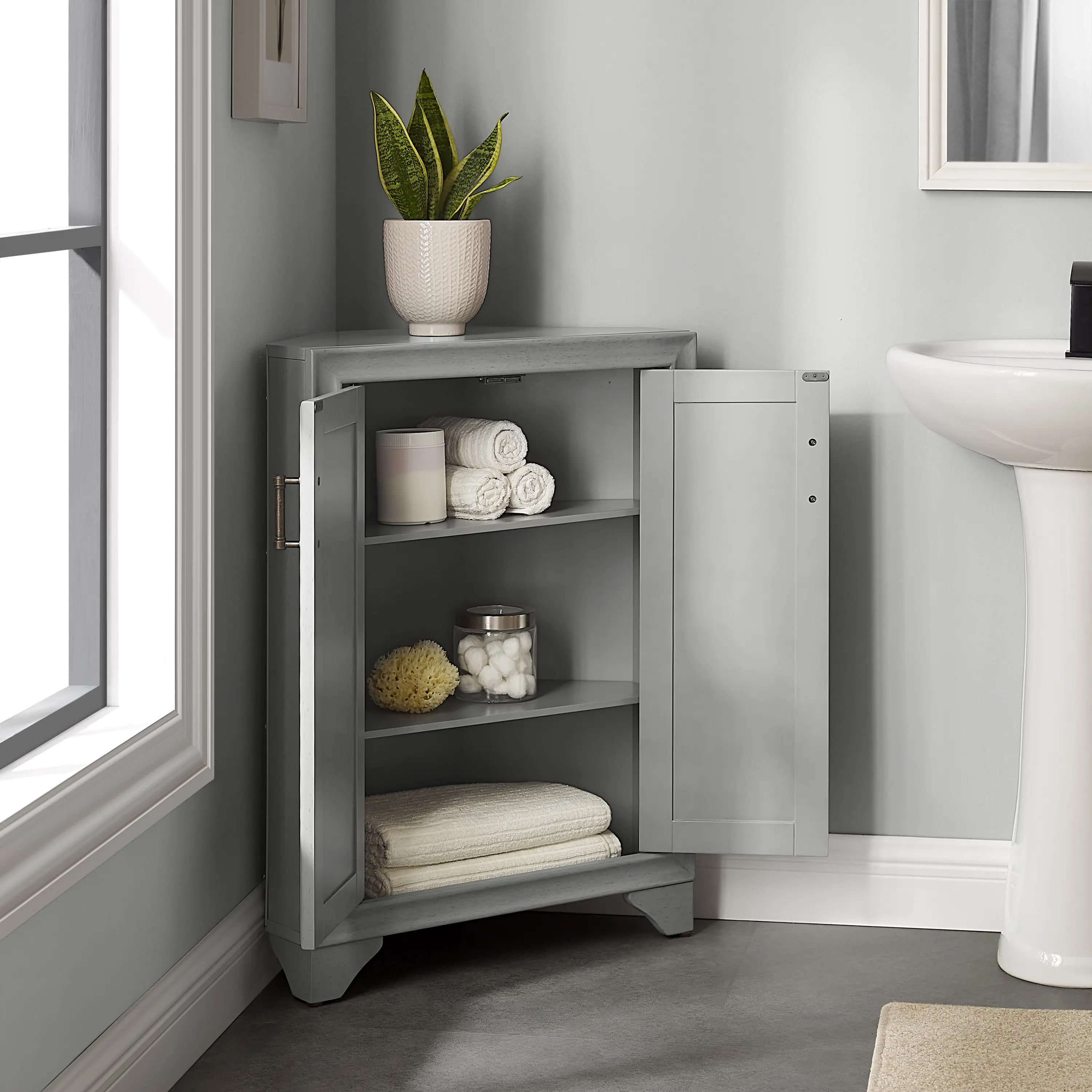 CF7031-GY Tara Gray Corner Storage Cabinet-3