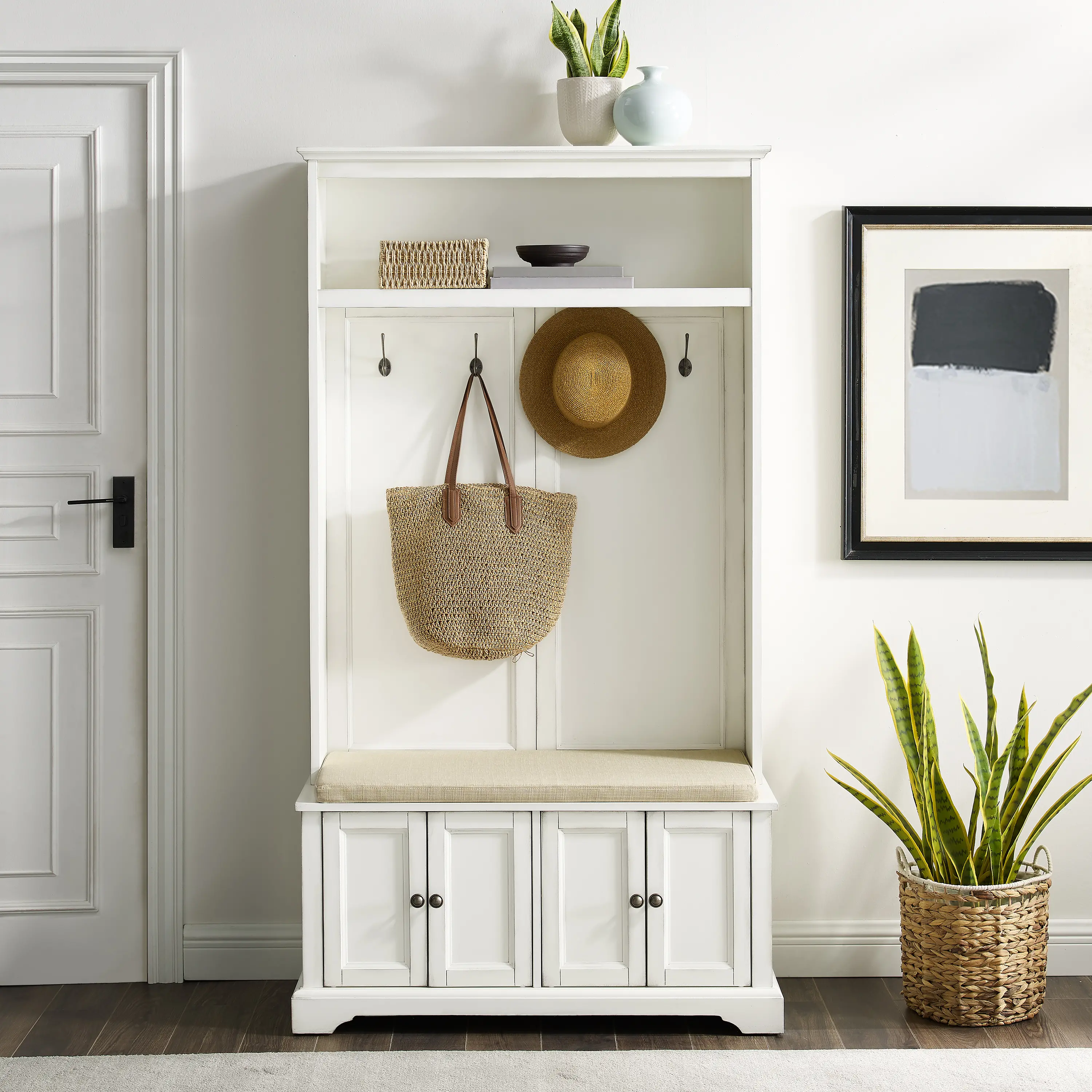 CF6039-WH Holbrook Distressed White Hall Tree-1