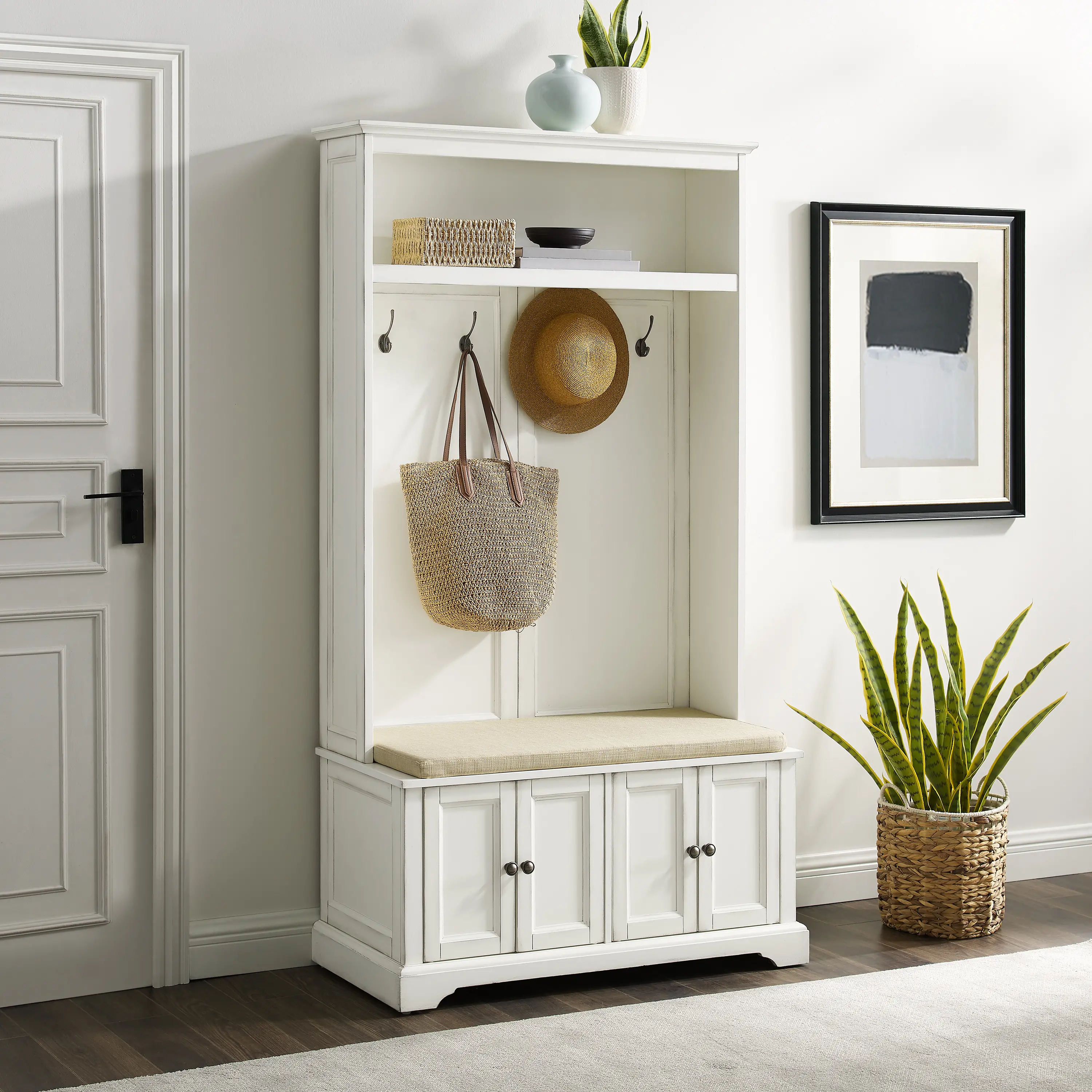 CF6039-WH Holbrook Distressed White Hall Tree-2