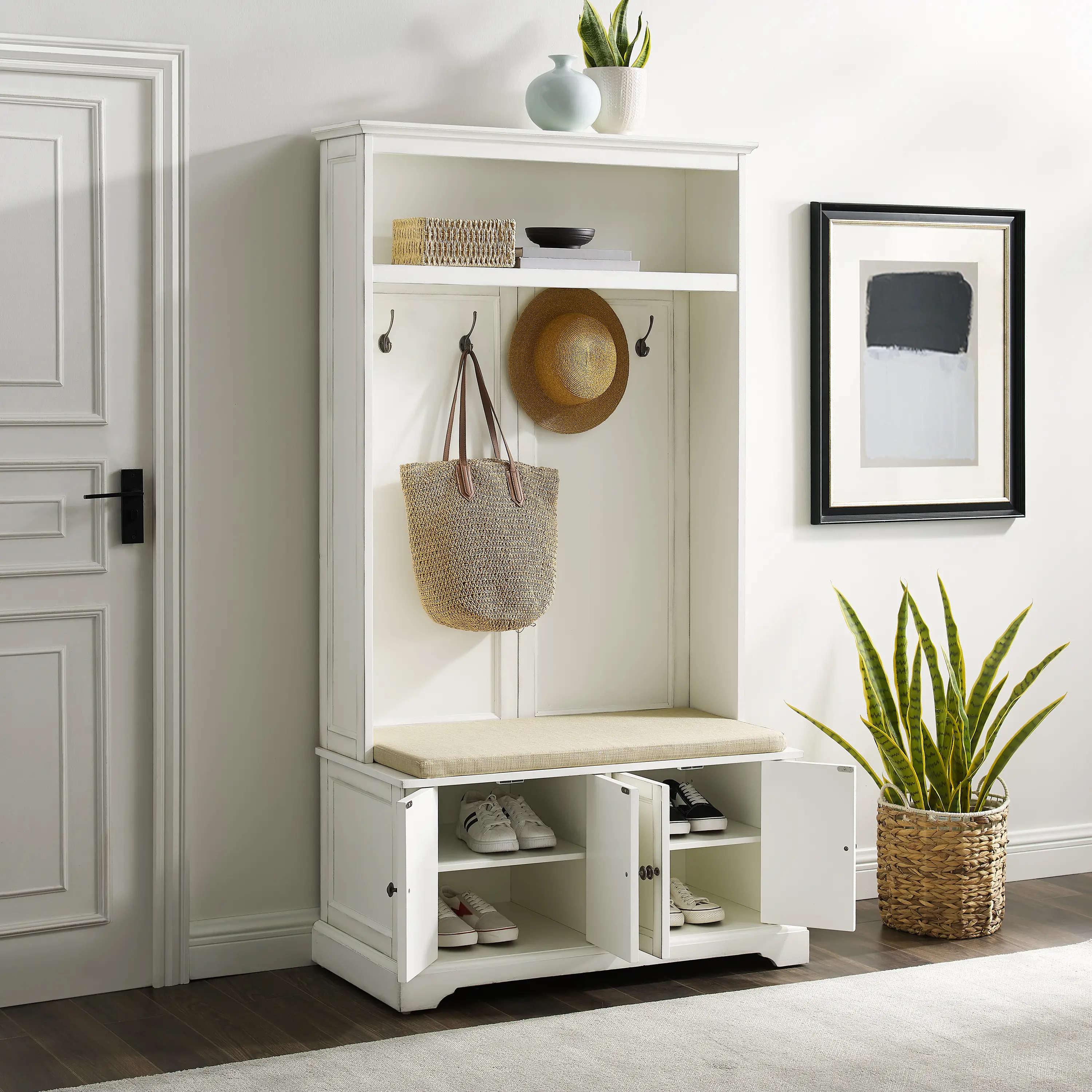 CF6039-WH Holbrook Distressed White Hall Tree-3