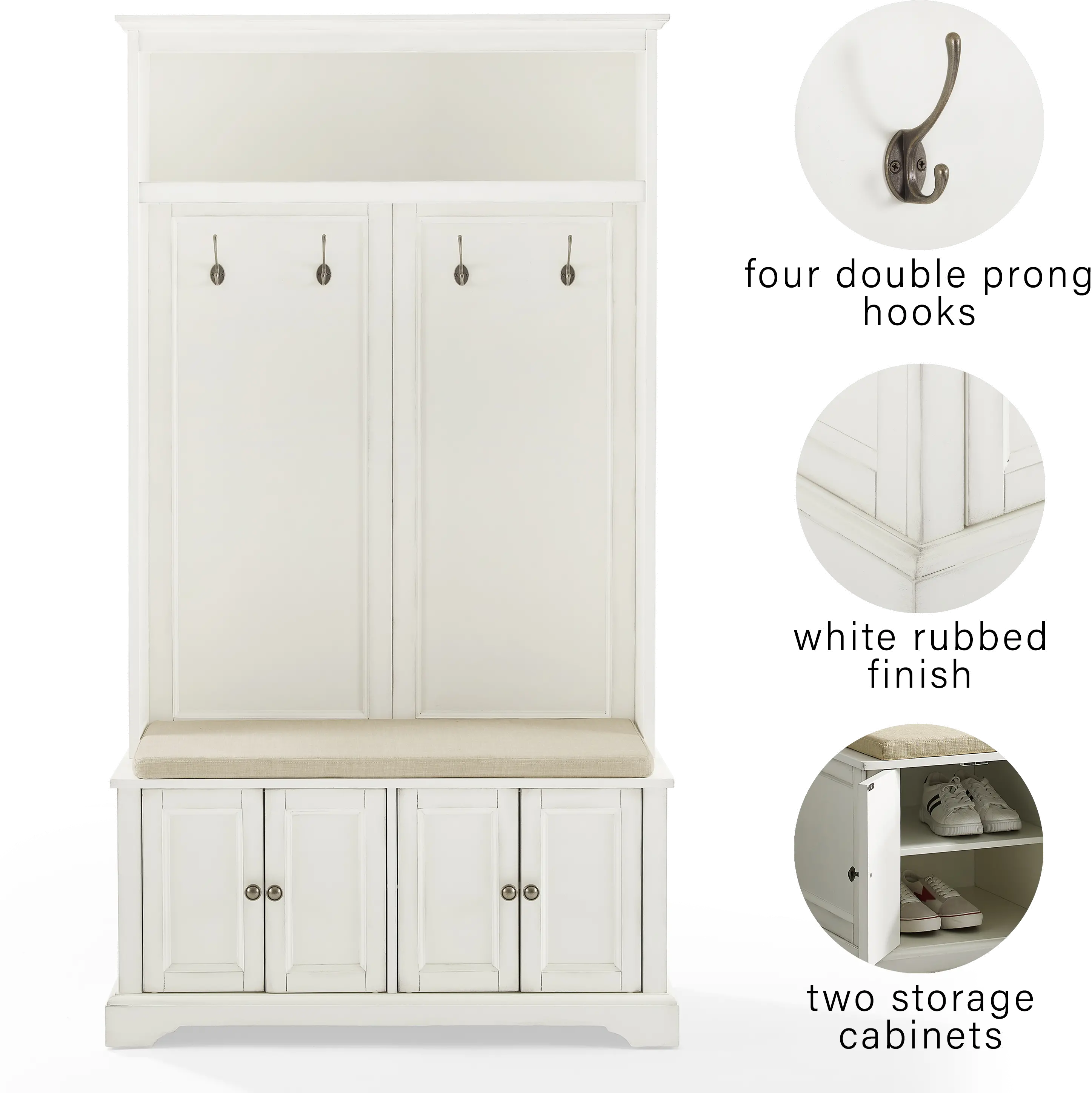 CF6039-WH Holbrook Distressed White Hall Tree-8
