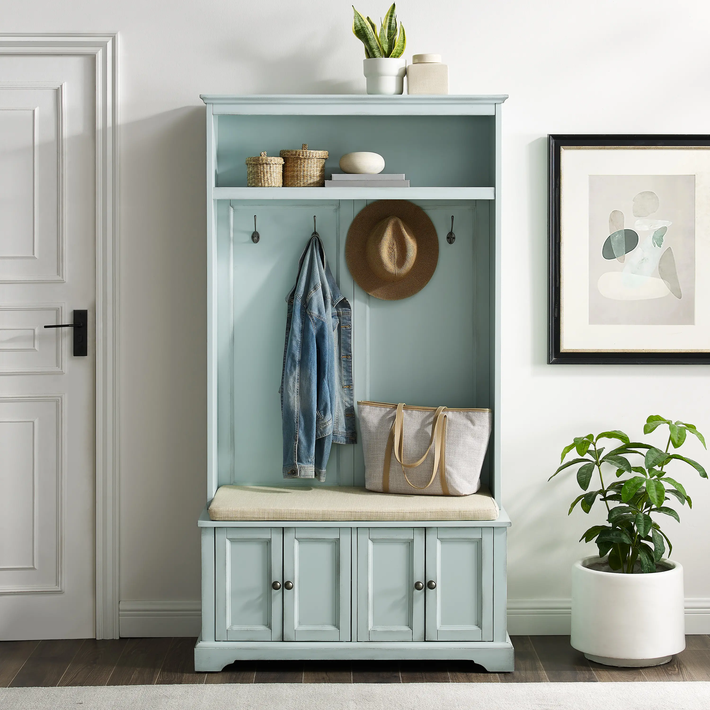 CF6039-BL Holbrook Distressed Seafoam Blue Hall Tree-1