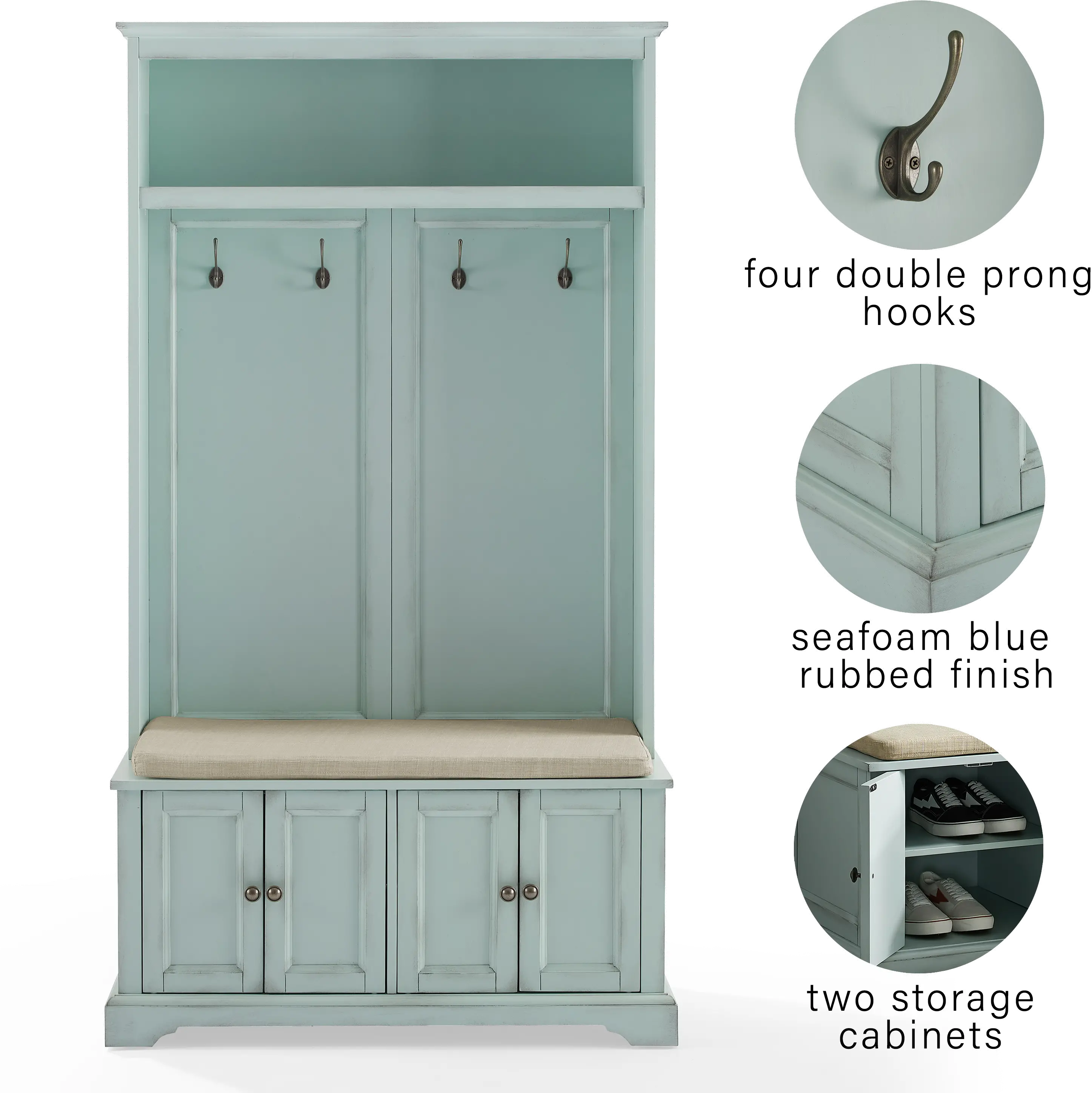 CF6039-BL Holbrook Distressed Seafoam Blue Hall Tree-8