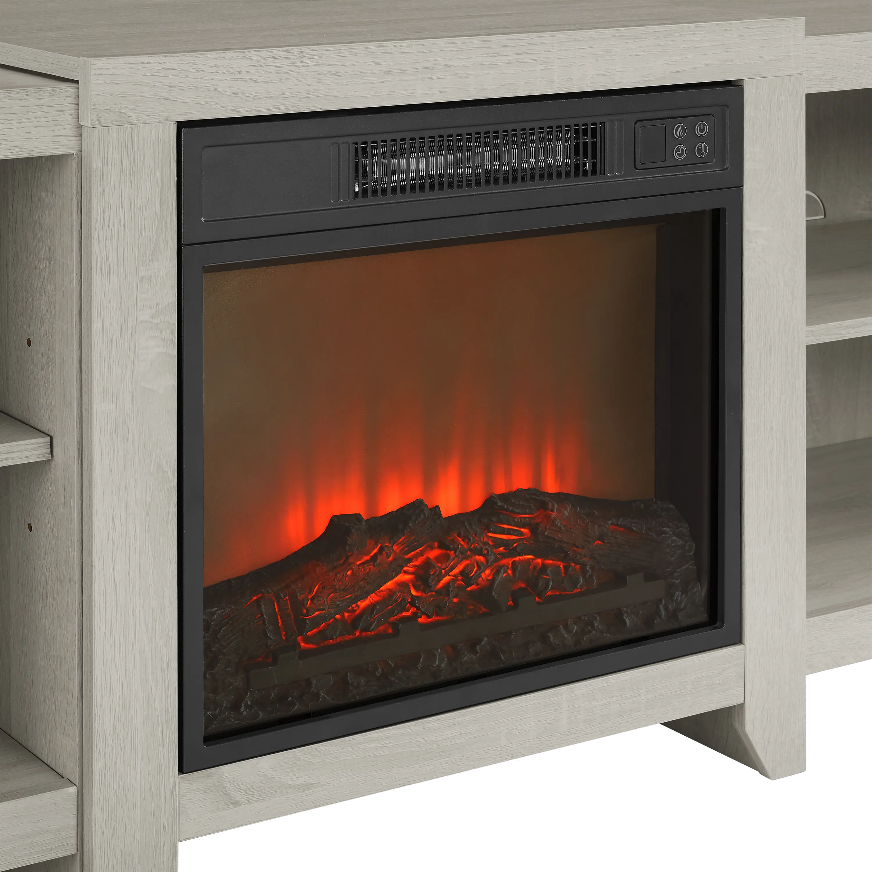 KF100969WW Ronin 69  Whitewash TV Stand with Fireplace-6
