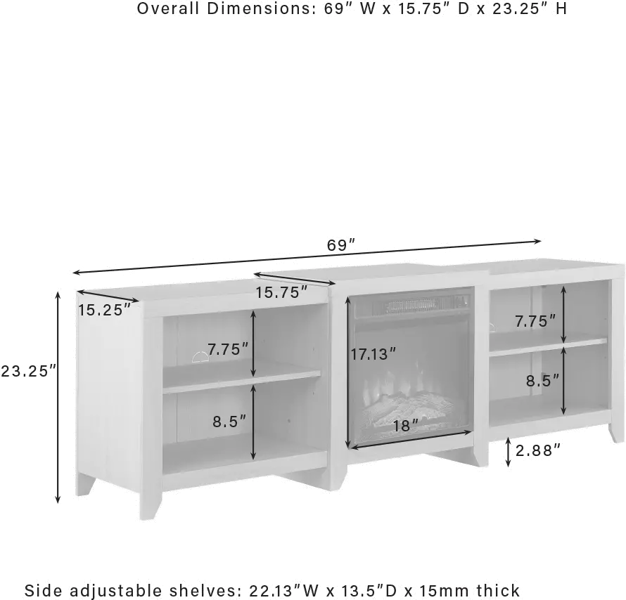 KF100969WW Ronin 69  Whitewash TV Stand with Fireplace-7