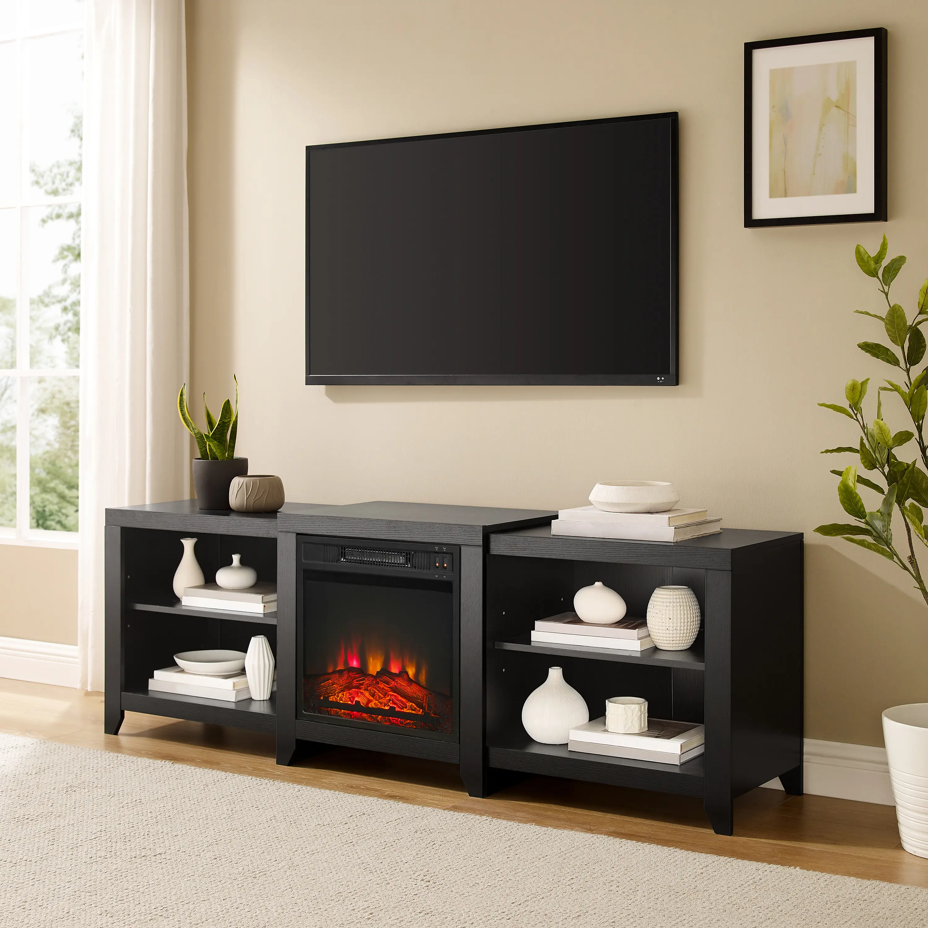 KF100969BK Ronin 69  Black TV Stand with Fireplace-3
