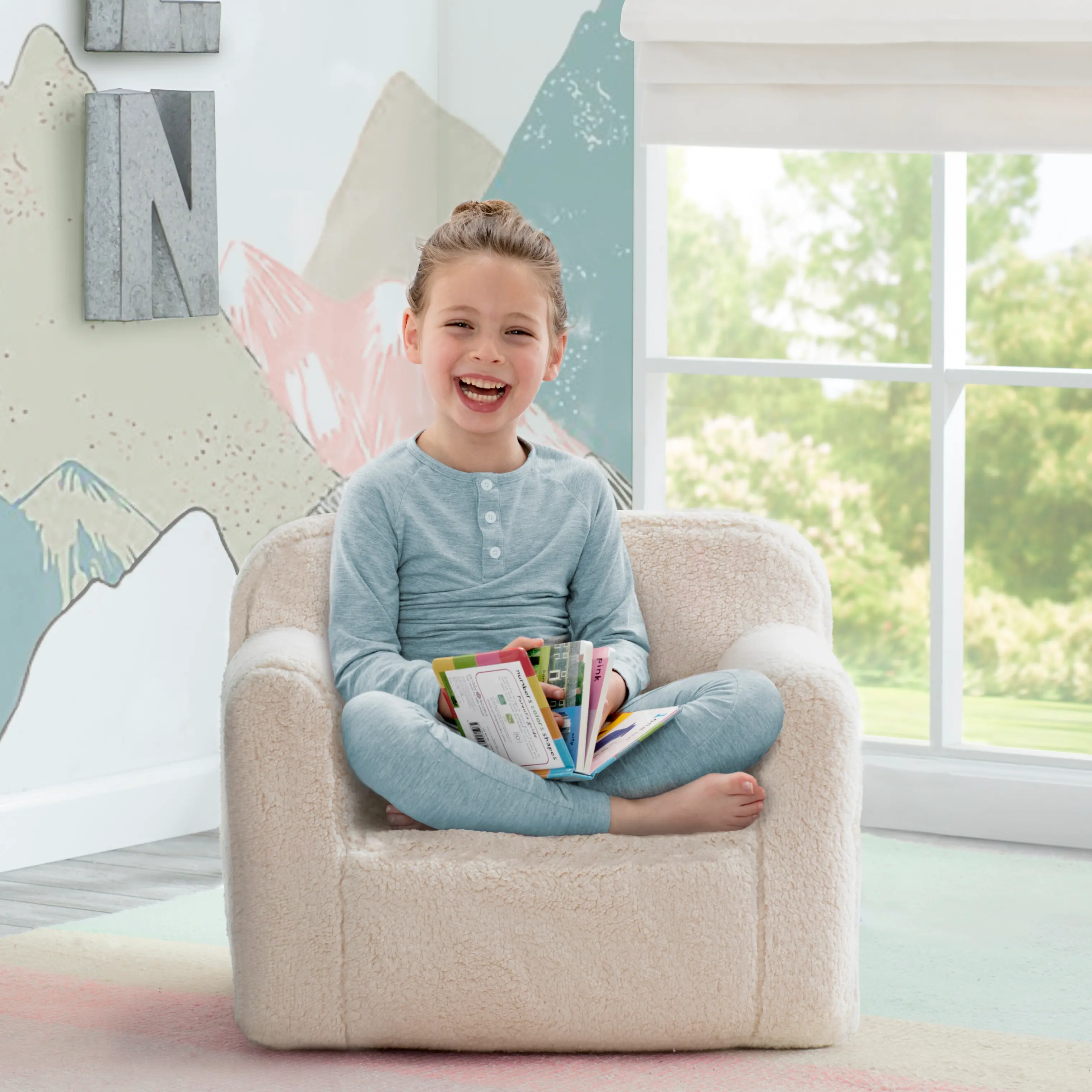 Cozee Kids Cream Sherpa Chair-2