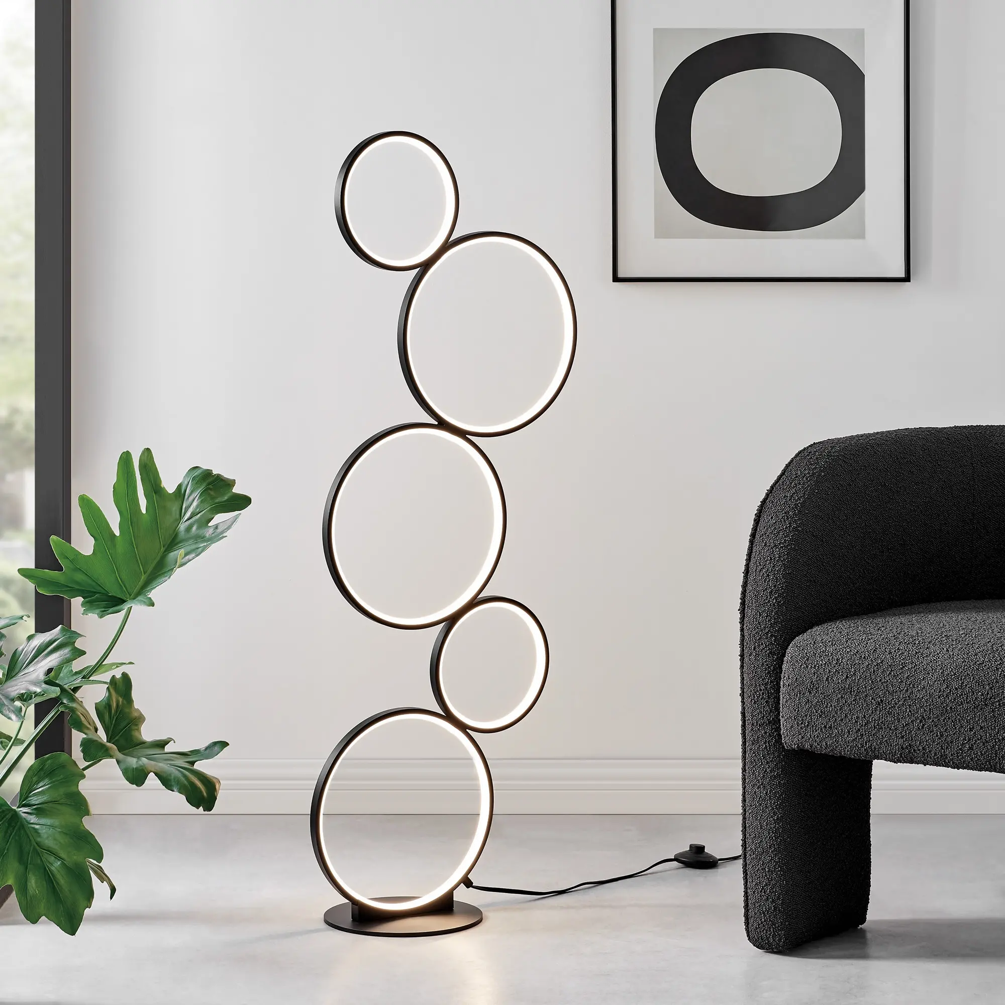 45 Inch Black LED Rings Floor Lamp-3