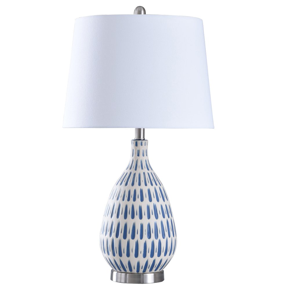29" White and Cobalt Blue Ceramic Table Lamp