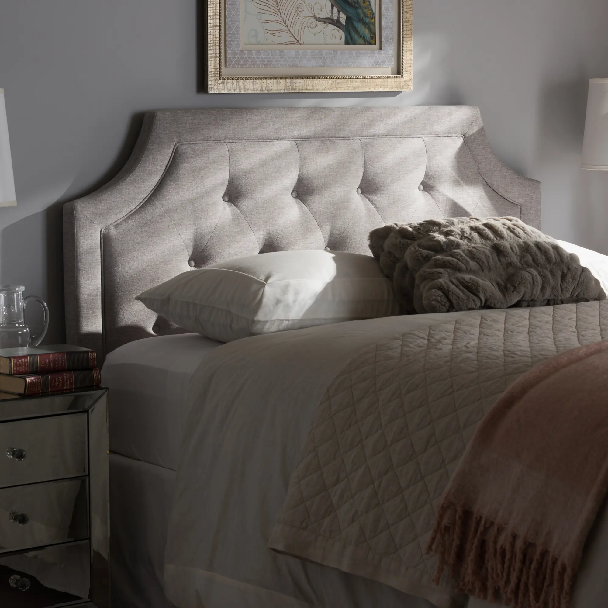134-7262-RCW Mars Grayish Beige Upholstered King Headboard-2