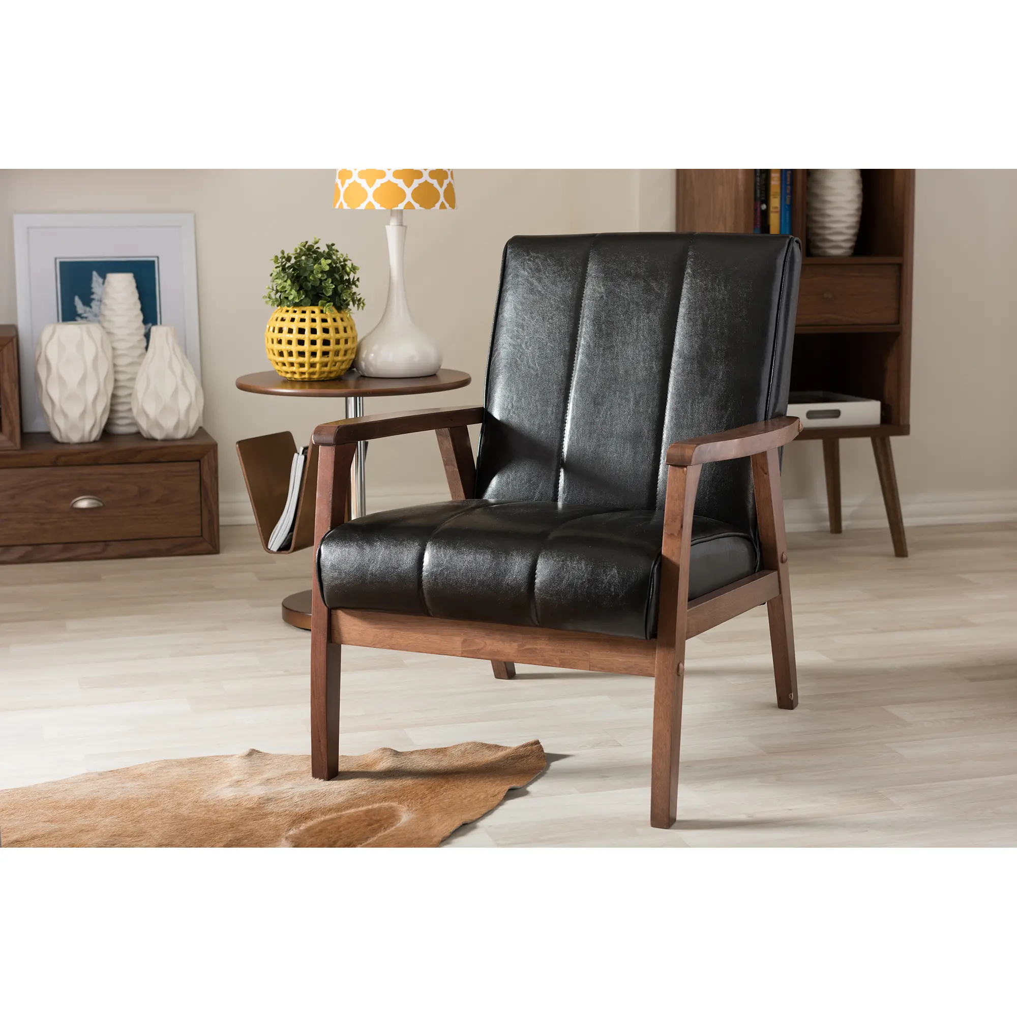121-6744-RCW Nikko Black Faux Leather Lounge Chair-2