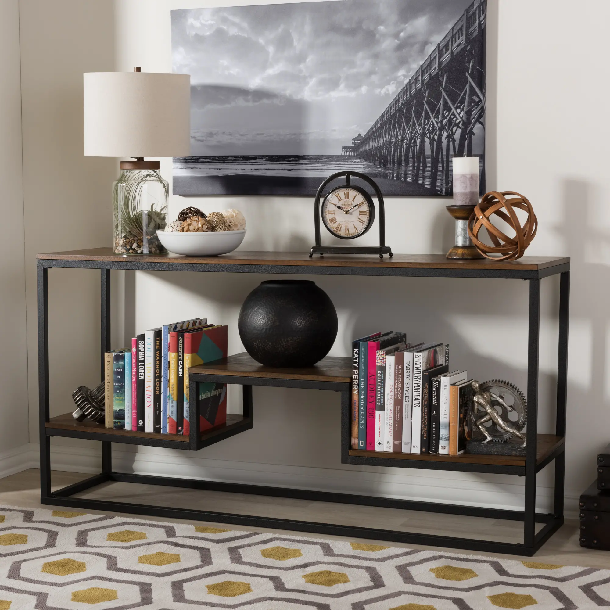 131-7194-RCW Doreen Industrial Weathered Oak Console Table-2