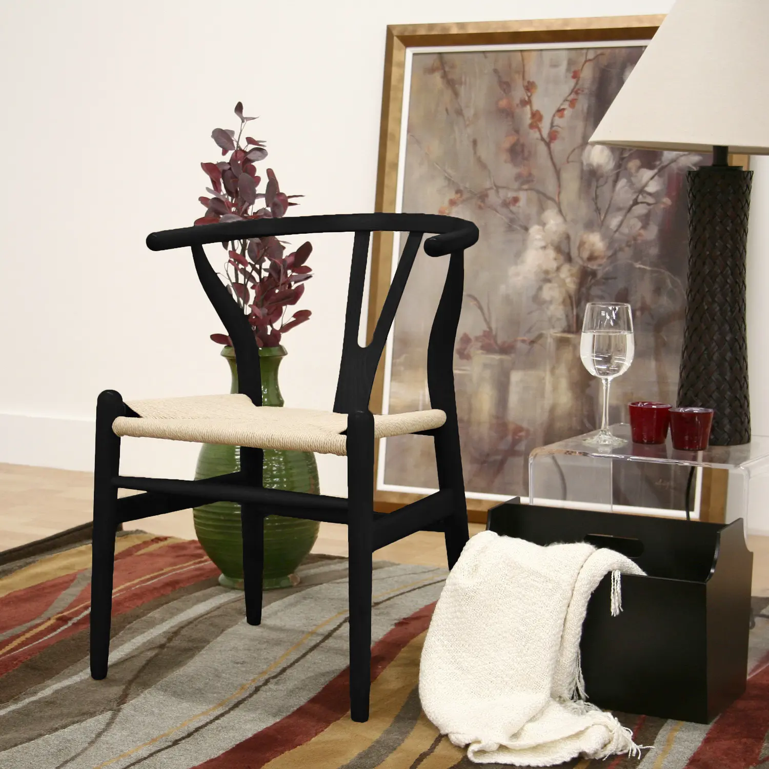 56-3619-RCW Wishbone Black Wood Chair, Set of 2-2