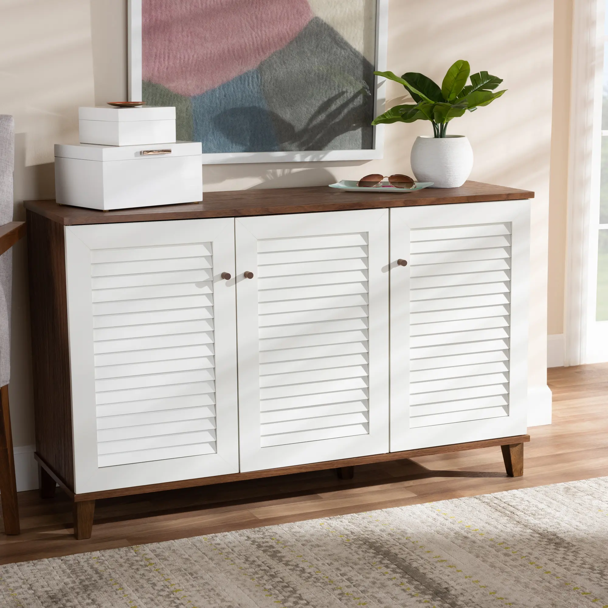 163-10395-RCW Coolidge Walnut & White Shoe Storage Cabinet-2