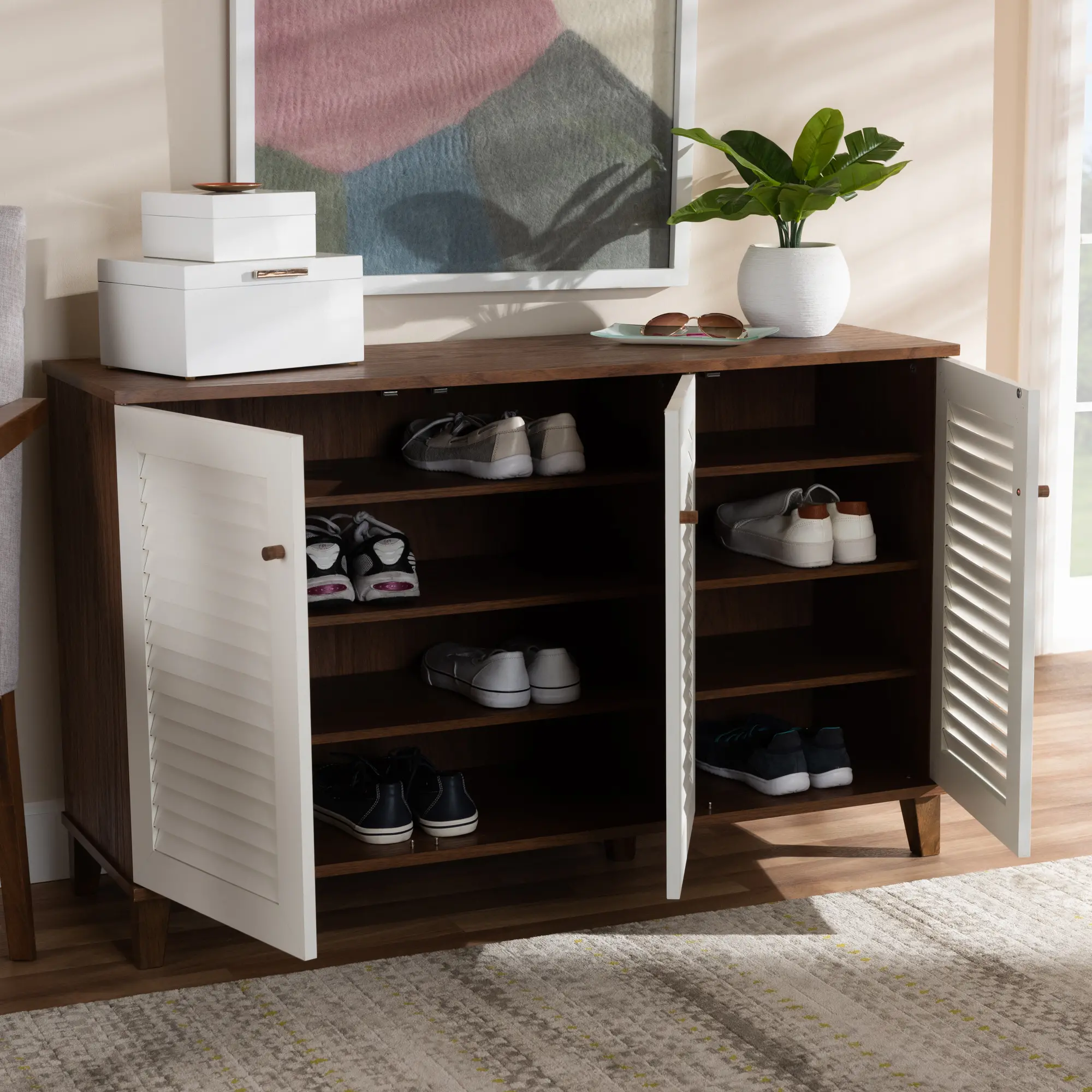 163-10395-RCW Coolidge Walnut & White Shoe Storage Cabinet-3