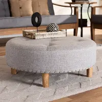 153-9200-RCW Vinet Gray Upholstered Round Cocktail Ottoman