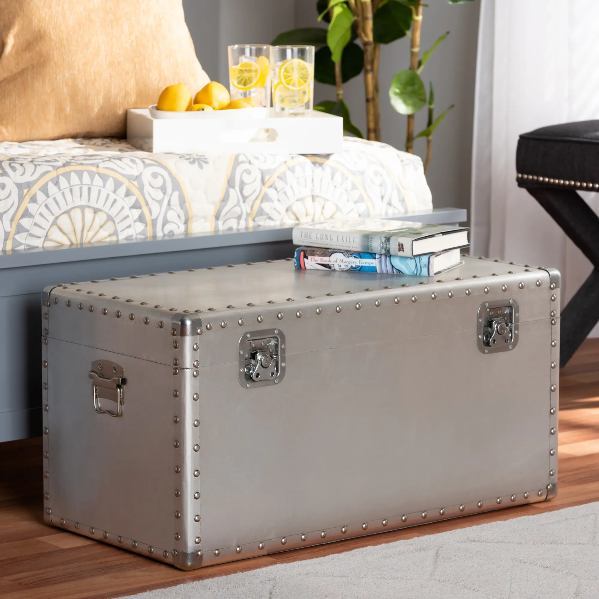 160-10246-RCW Serge French Industrial Silver Metal Storage Trunk-2