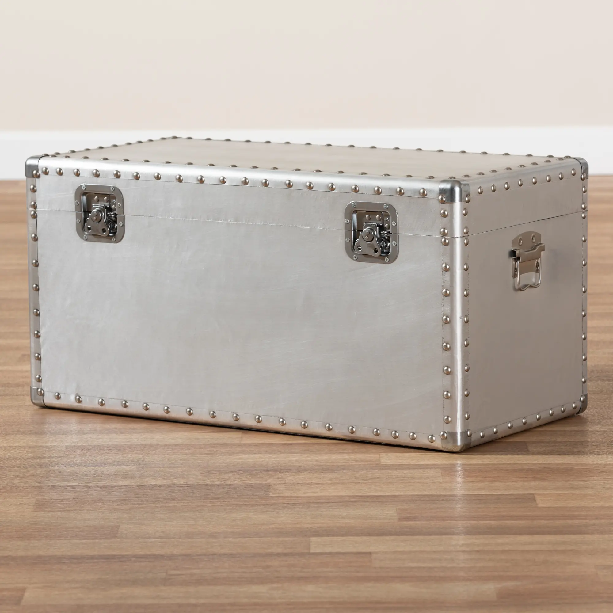 160-10246-RCW Serge French Industrial Silver Metal Storage Trunk-3