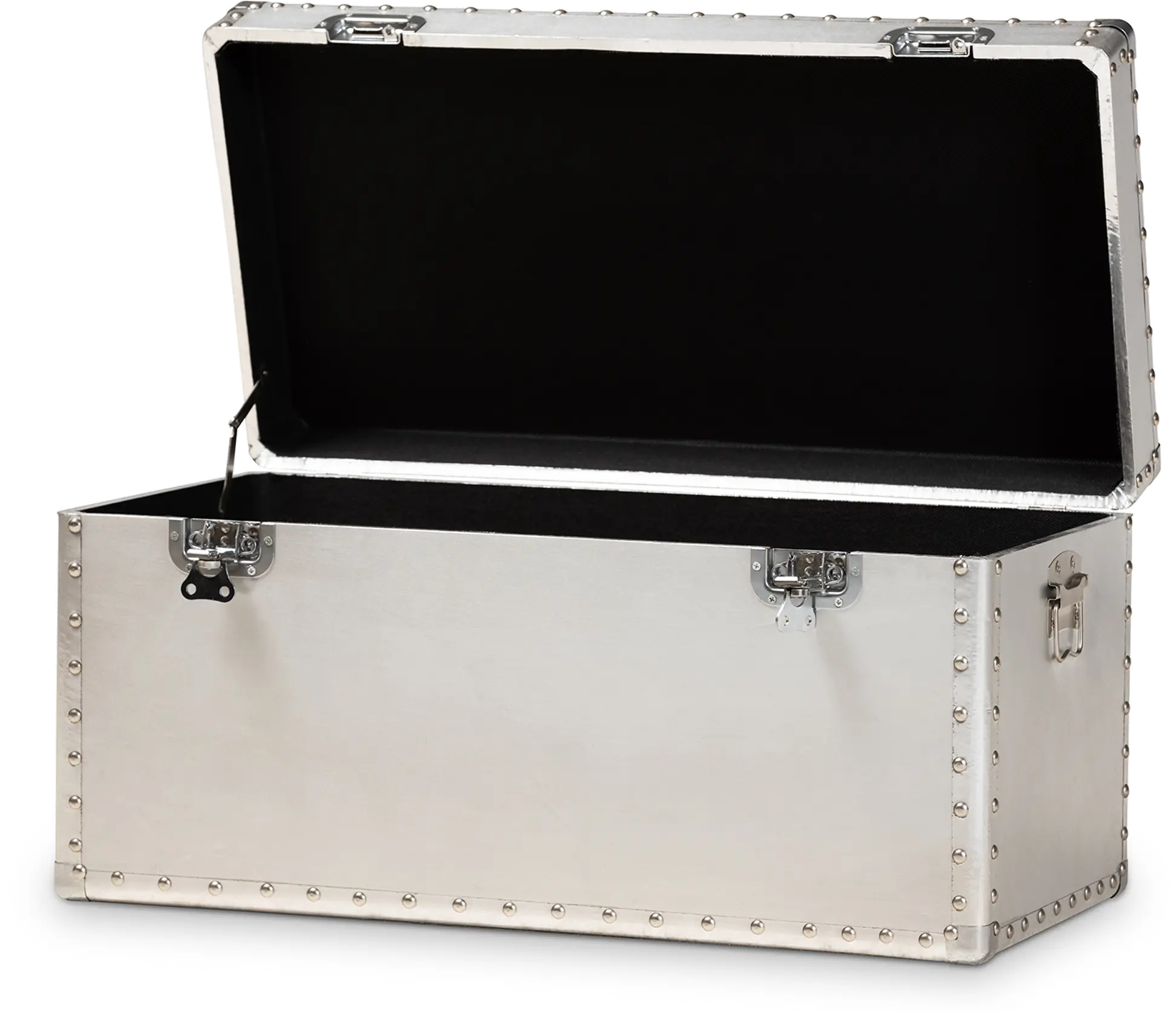 160-10246-RCW Serge French Industrial Silver Metal Storage Trunk-5
