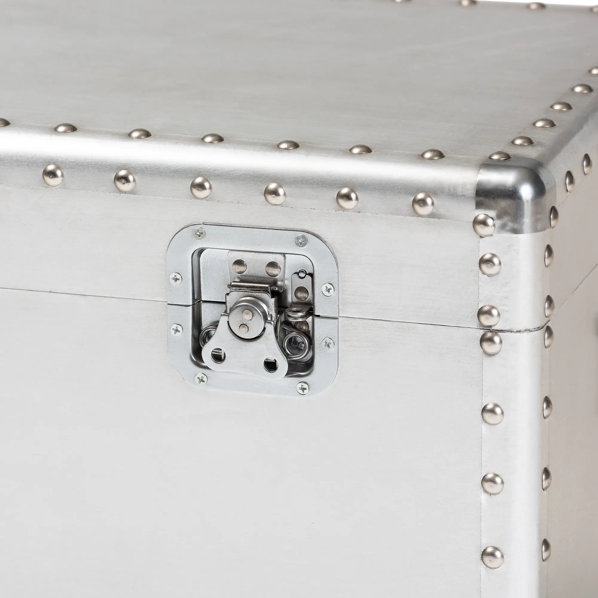 160-10246-RCW Serge French Industrial Silver Metal Storage Trunk-9