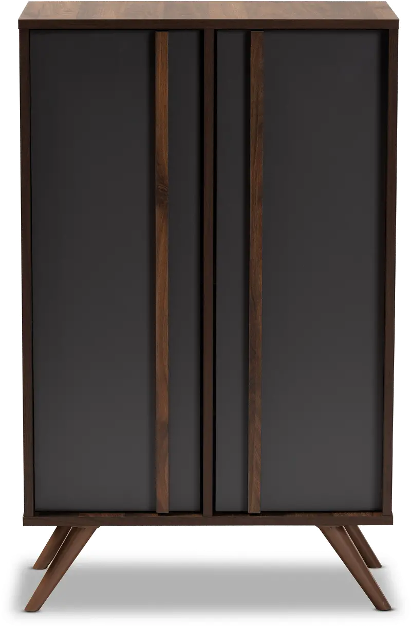 Naoki Gray and Walnut Wood Shoe Cabinet