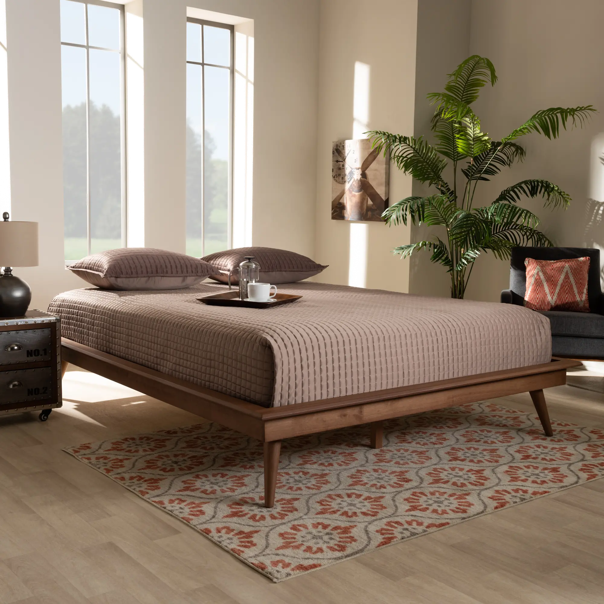 156-9803-RCW Karine Walnut Brown Queen Platform Bed Frame-2