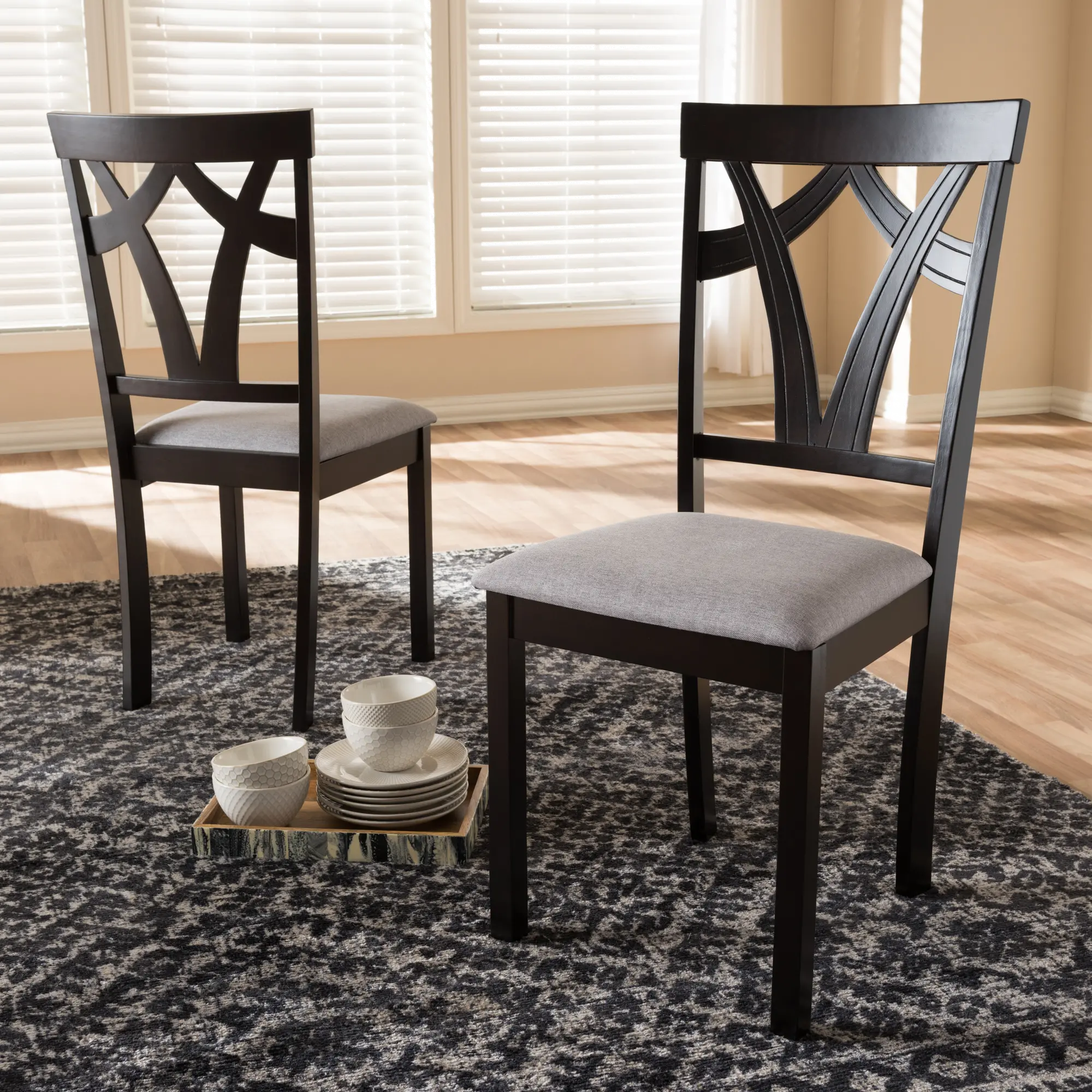 142-8028-RCW Sylvia Dark Brown Dining Room Chair (Set of 2)-2