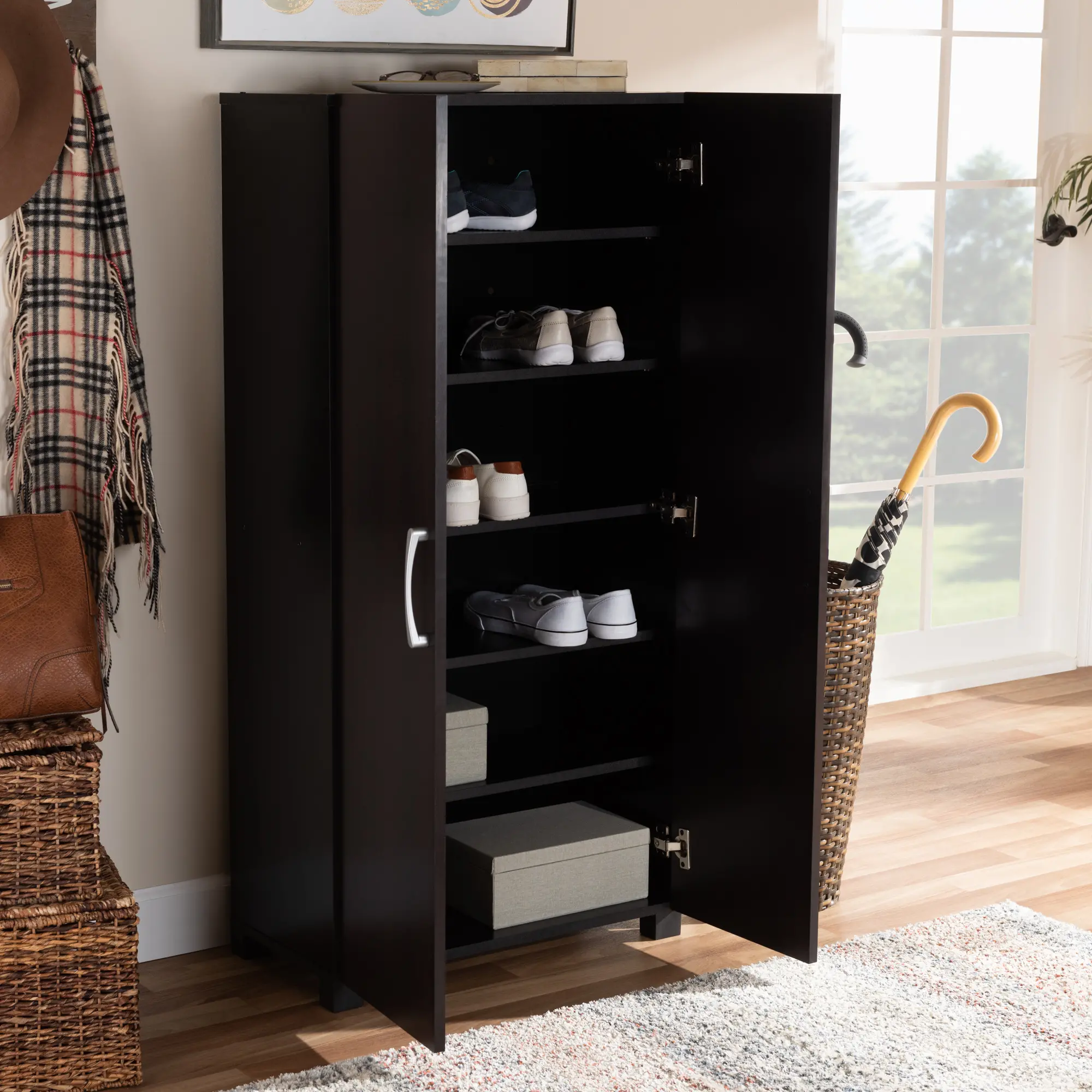 153-9156-RCW Marine Dark Brown 2-Door Shoe Storage Cabinet-3