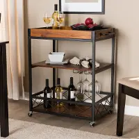 153-9040-RCW Capri Rustic Oak and Black Finished Metal Bar Cart