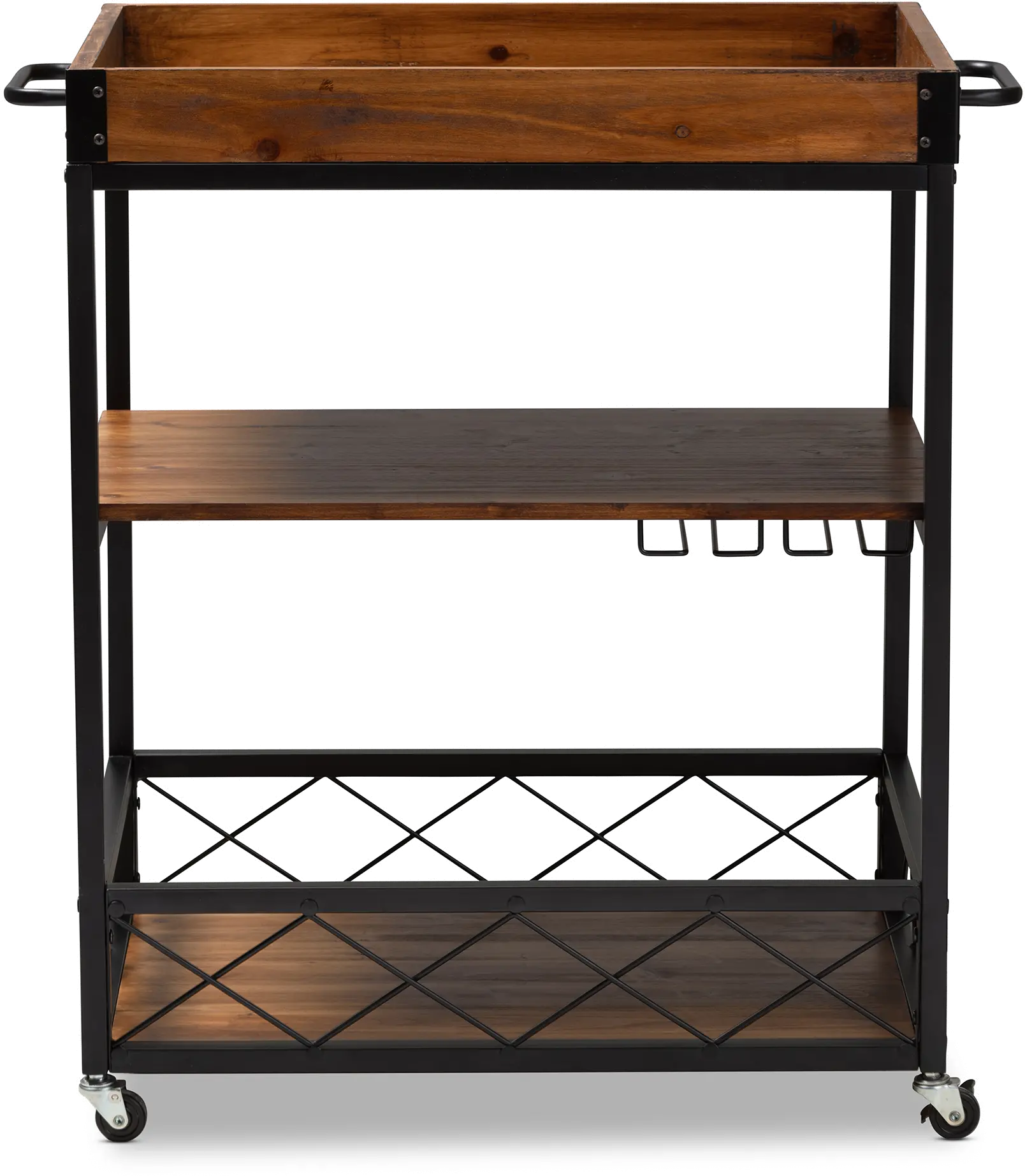 153-9040-RCW Capri Rustic Oak and Black Finished Metal Bar Cart-1