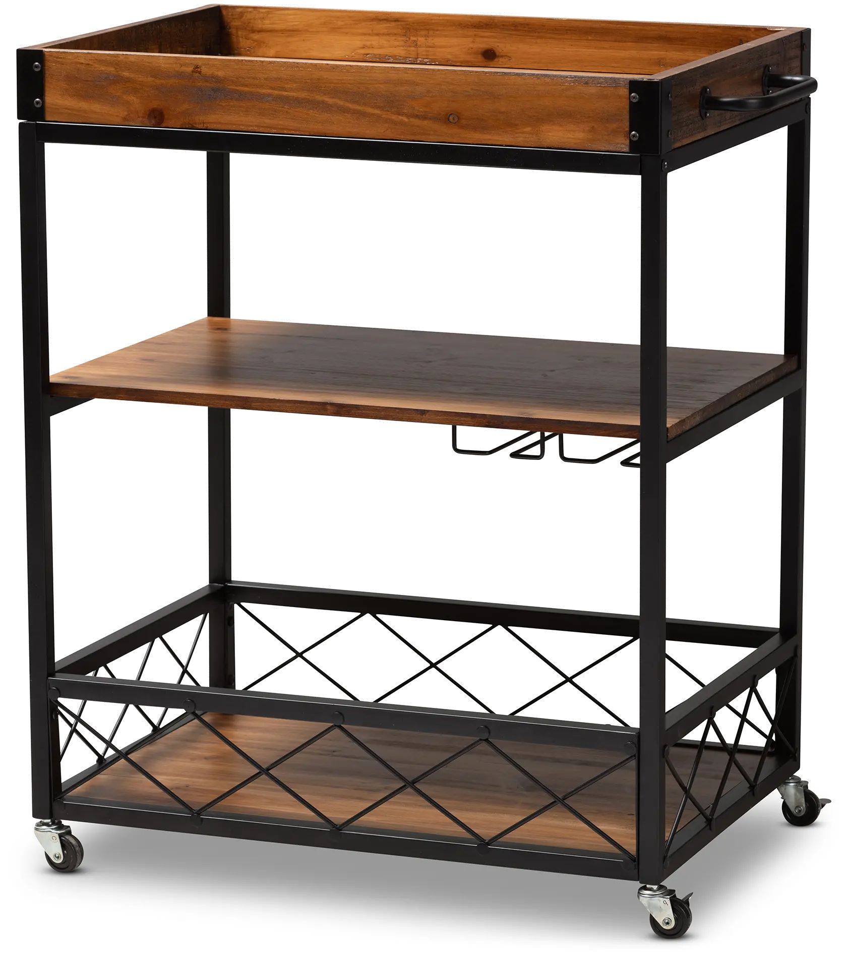 153-9040-RCW Capri Rustic Oak and Black Finished Metal Bar Cart-4